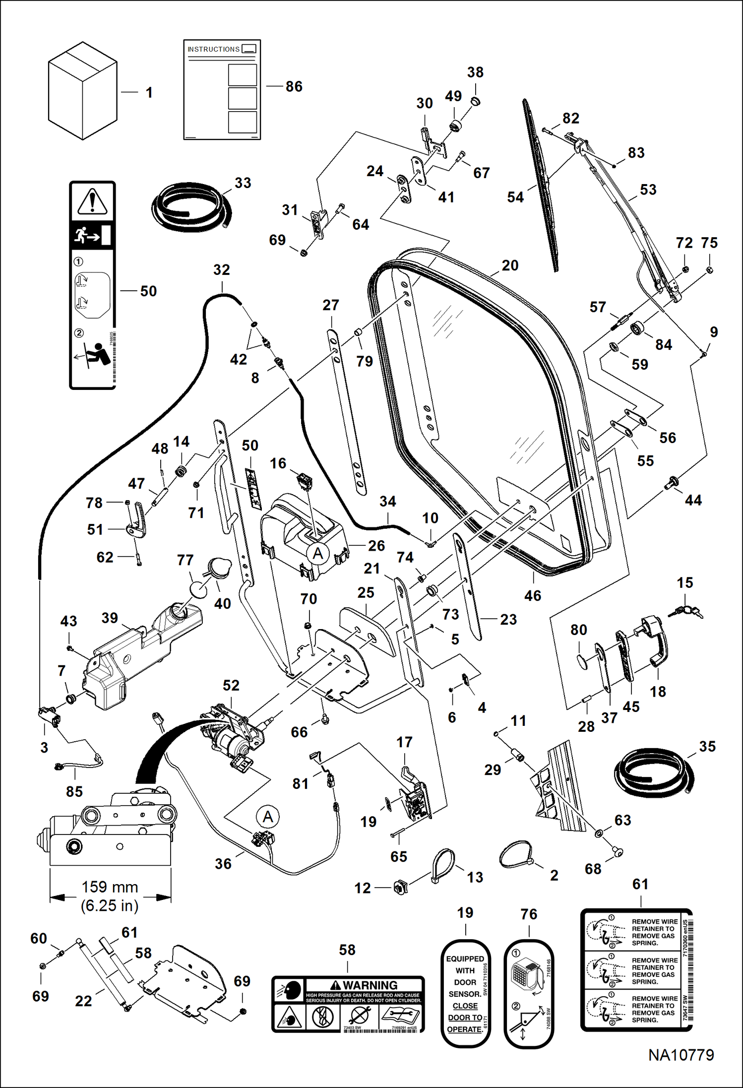 ДВЕРЦА КАБИНЫ (159 ММ) (6.25?) КРОНШТЕЙН КРЕПЛЕНИЯ СТЕКЛООЧИСТИТЕЛЕЙ (ФОРСУНКА ОМЫВАТЕЛЯ, УСТАНОВЛЕННАЯ СВЕРХУ)