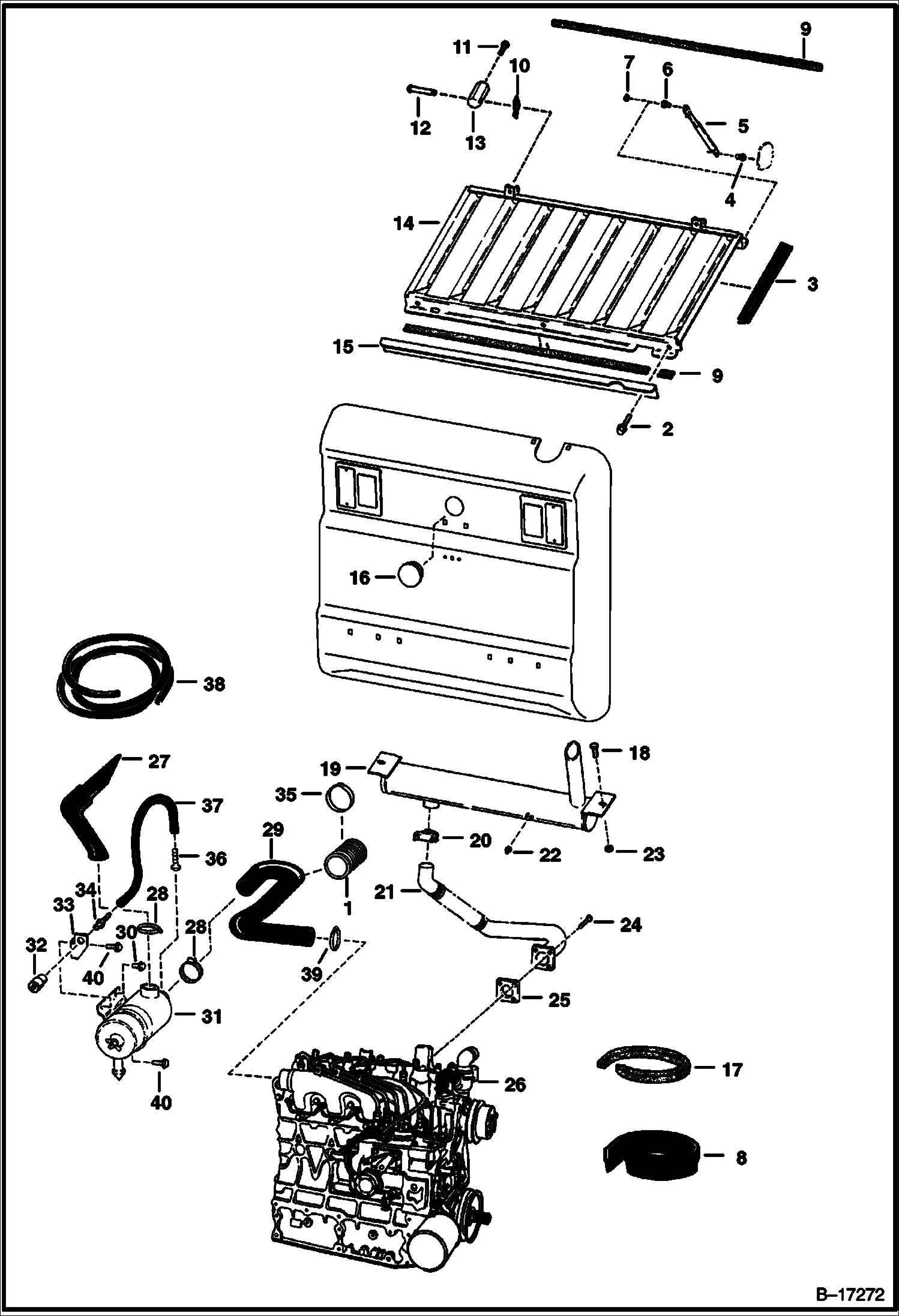 ДВИГАТЕЛЬ И КРЕПЕЖНЫЕ ДЕТАЛИ (ВОЗДУХООЧИСТИТЕЛЬ, ГЛУШИТЕЛЬ И ОКОННАЯ РЕШЕТКА)