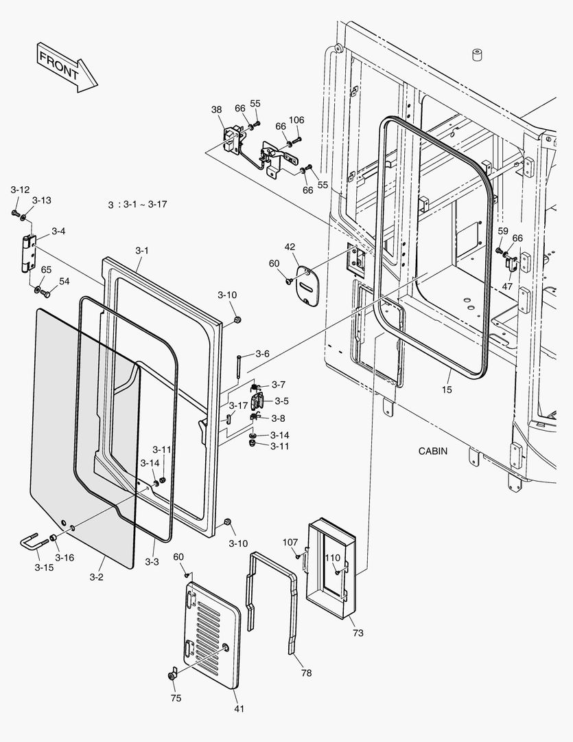 5750 CABIN(5) - DOOR ASS`Y(R.H-WITHOUT ROOF)