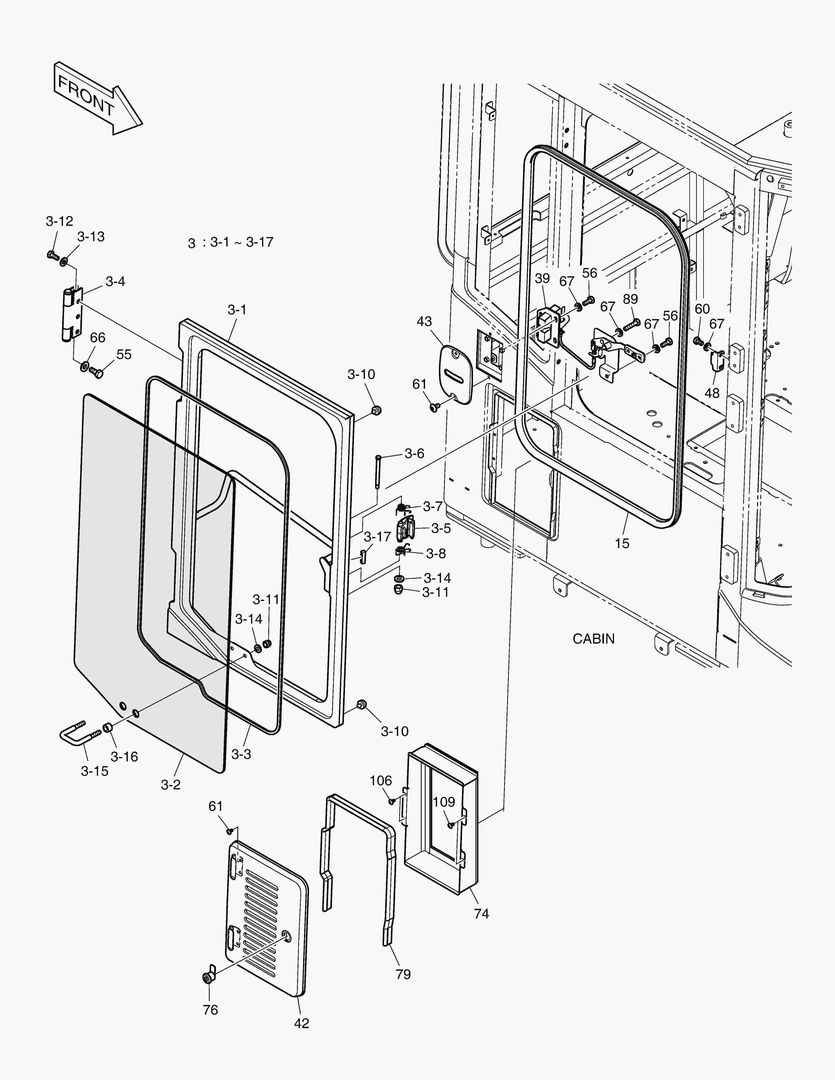 6000 CABIN(5) - DOOR ASS`Y(R.H-WITHOUT ROOF)