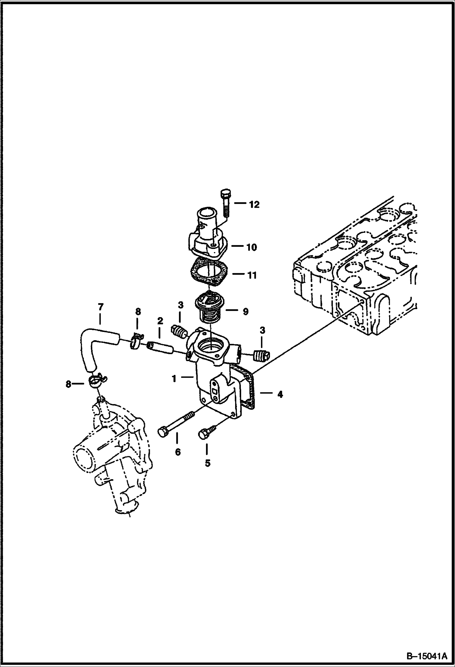 ВОДЯНОЙ ФЛАНЕЦ И ТЕРМОСТАТ (KUBOTA D1005 TIER II) (СЕРИЙНЫЙ НОМЕР 538911001 И ВЫШЕ, 539011001 И ВЫШЕ)