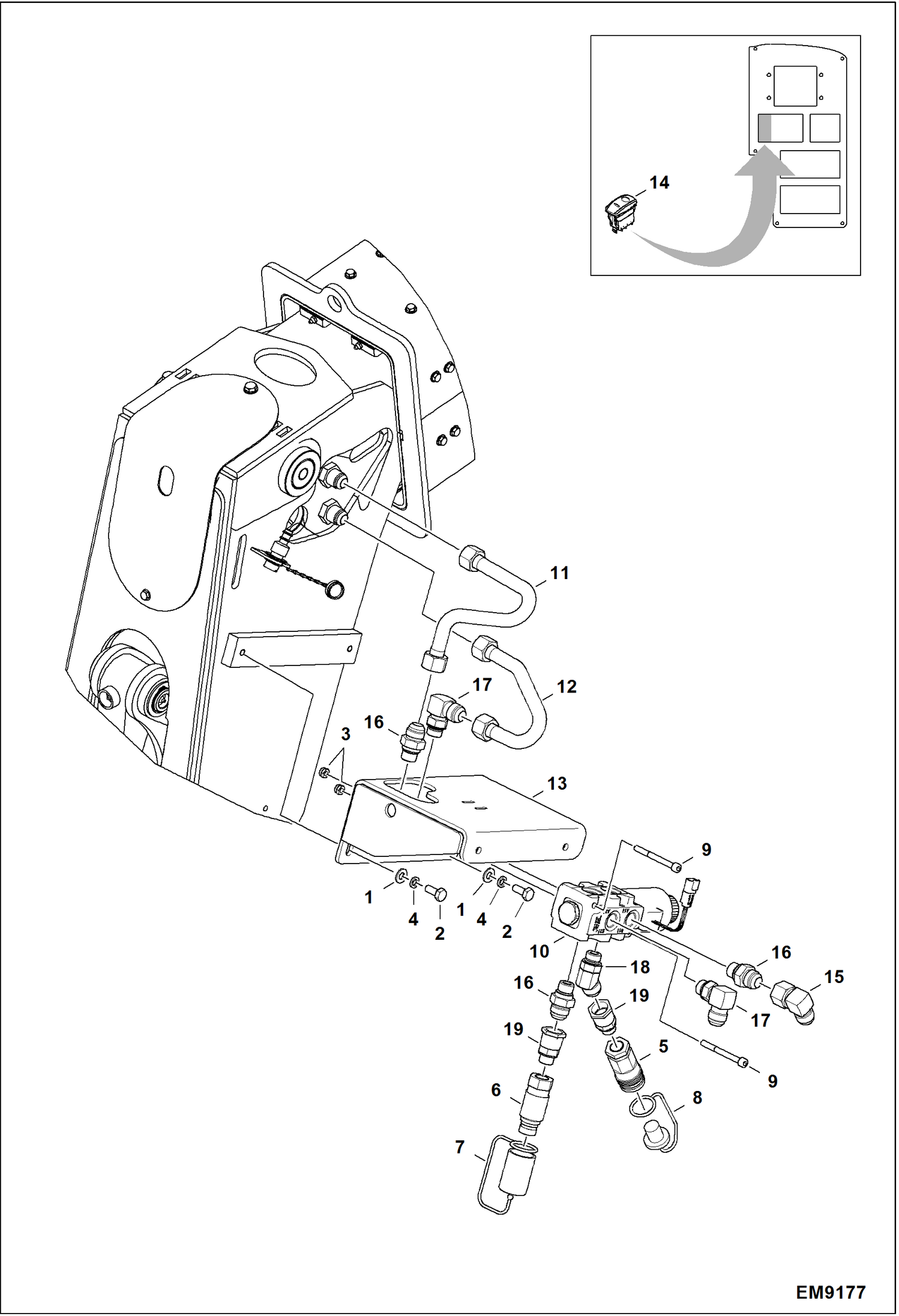 СХЕМА ГИДРАВЛИЧЕСКОЙ СИСТЕМЫ (2 ФУНКЦИИ ГИДРАВЛИКИ СТРЕЛЫ)