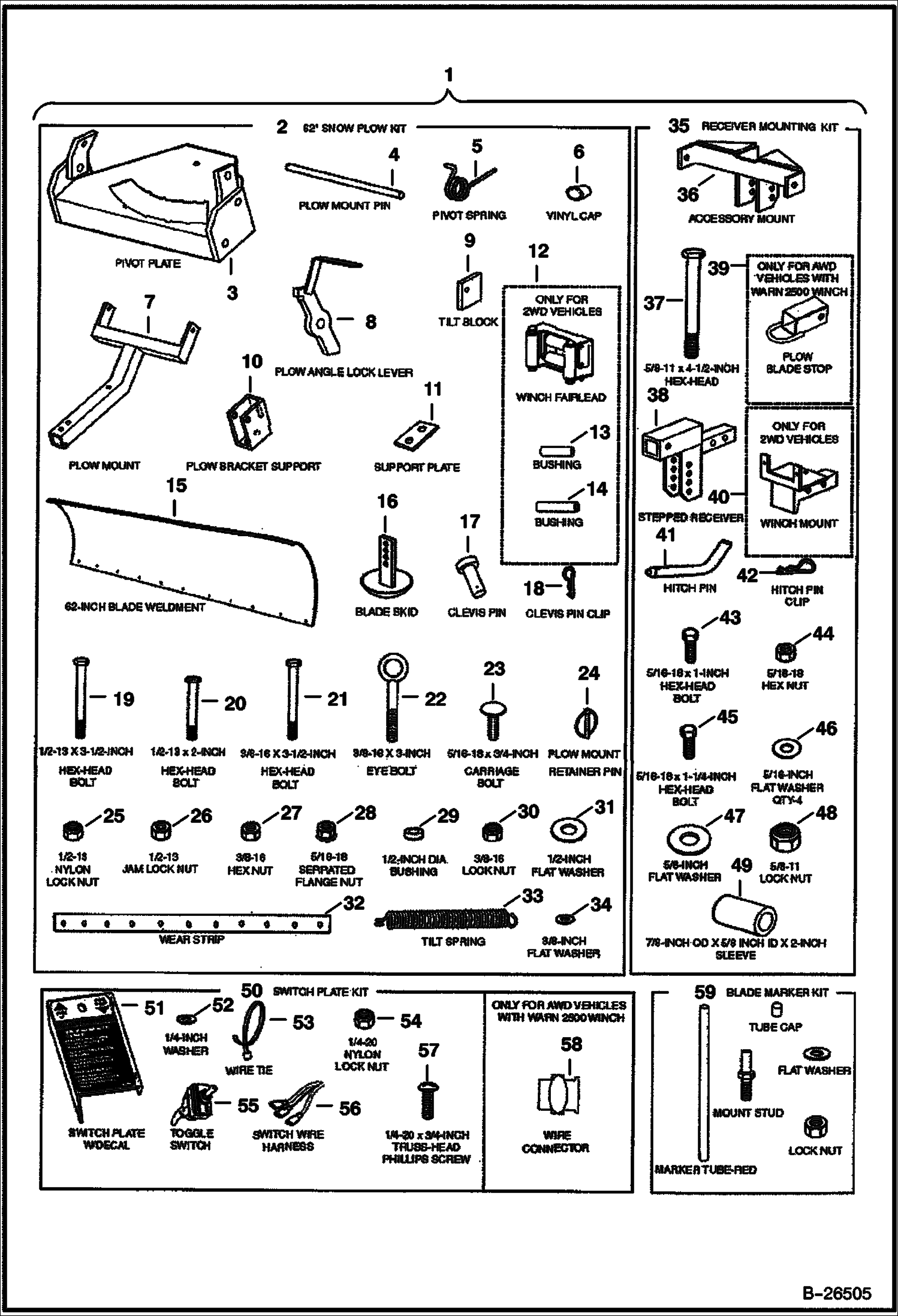 ОТВАЛ СНЕГООЧИСТИТЕЛЯ (62-- КОМПЛЕКТ ОТВАЛЬНОГО СНЕГООЧИСТИТЕЛЯ) (2100 И 2200 ВНЕДОРОЖНИК)