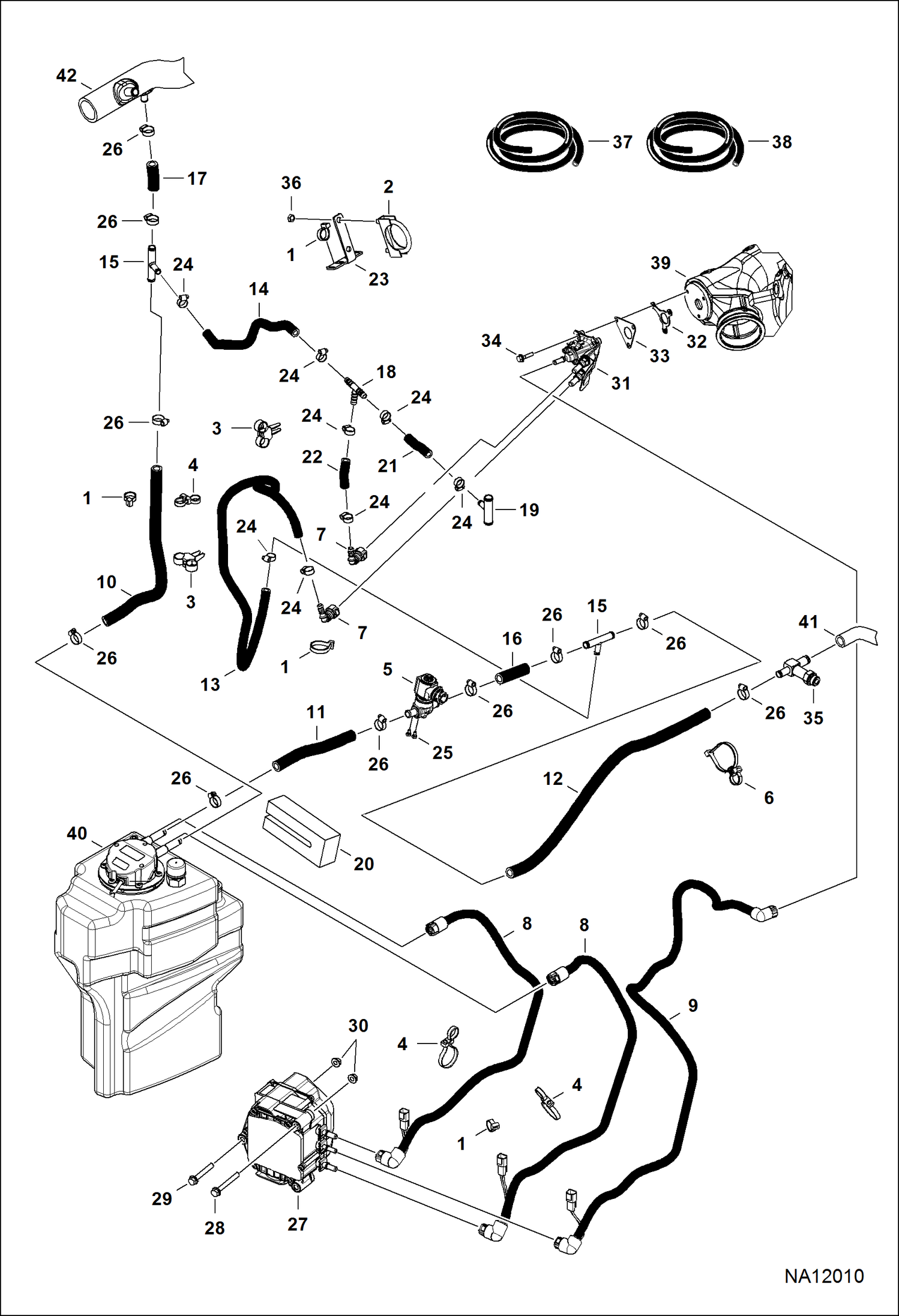 ДВИГАТЕЛЬ И КРЕПЕЖНЫЕ ДЕТАЛИ (CИСТЕМА SCR) (ПРОКЛАДКА ТРУБ)