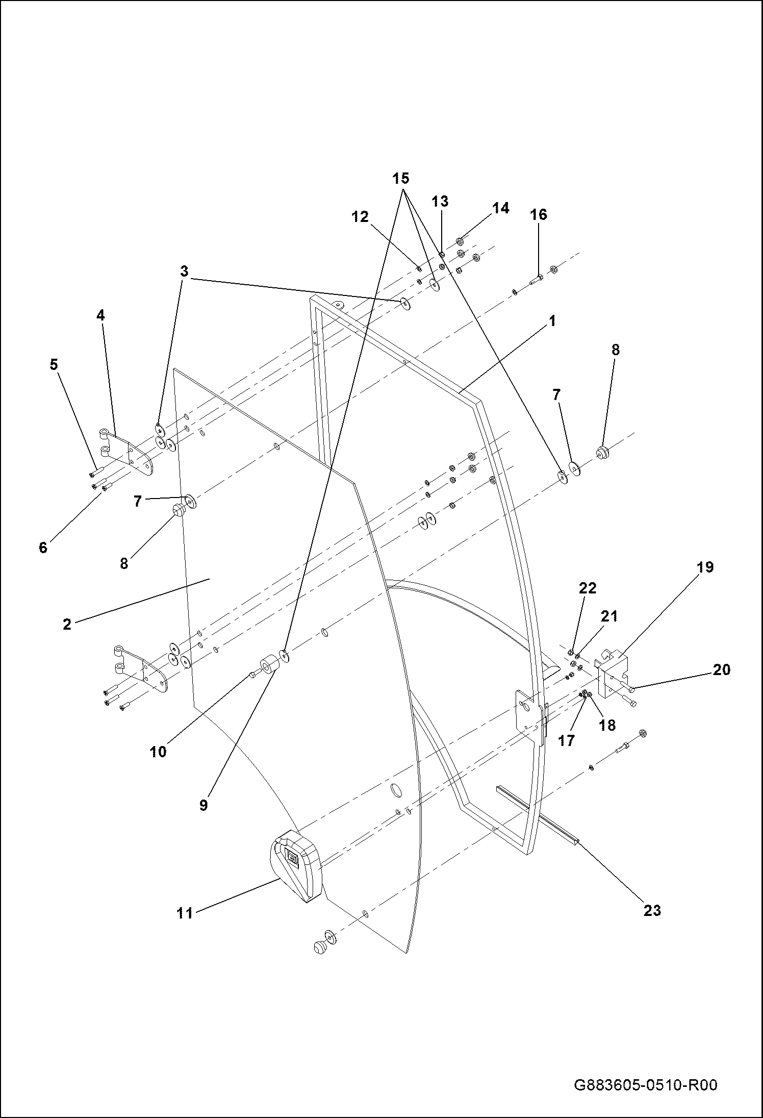 РАМА ПРАВОЙ ДВЕРЦЫ КАБИНЫ В СБОРЕ