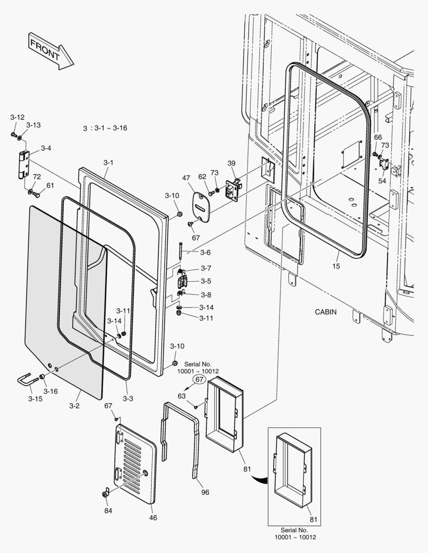 КАБИНА(4) - ДВЕРЬ В СБОРЕ(ПРАВОСТОРОННИЙ-БЕЗ КРЫШИ)