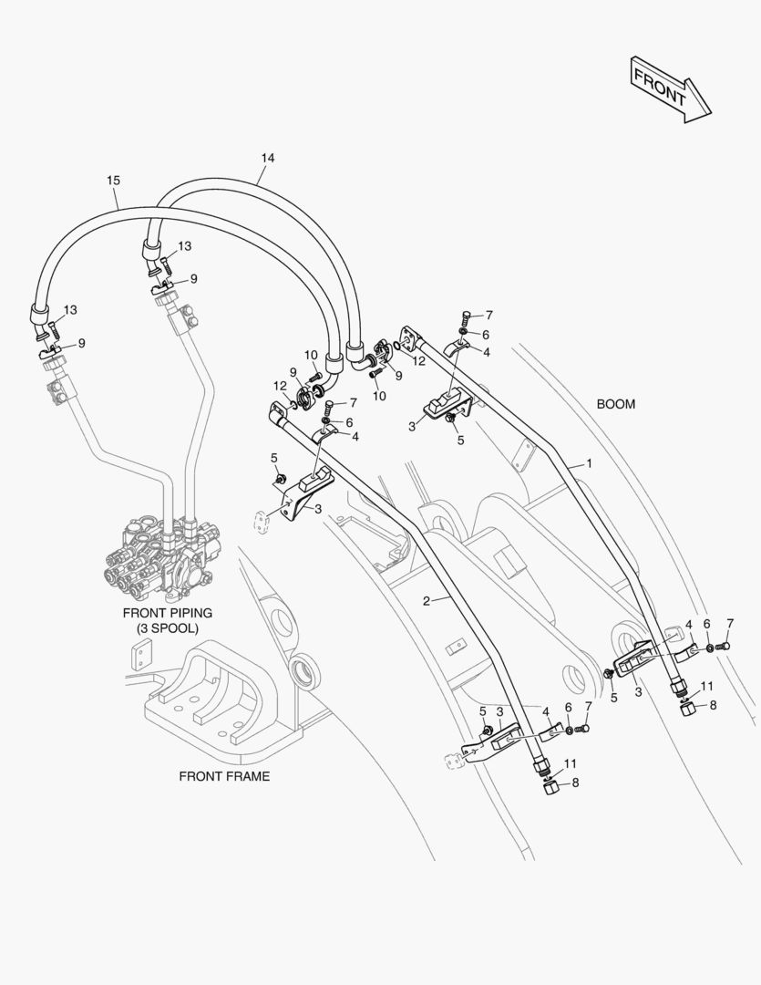 ГИДРОСИСТЕМА РУКОЯТИ ПОГРУЗЧИКА - 3 КАТУШКИ(ДЛИННЫЙ)