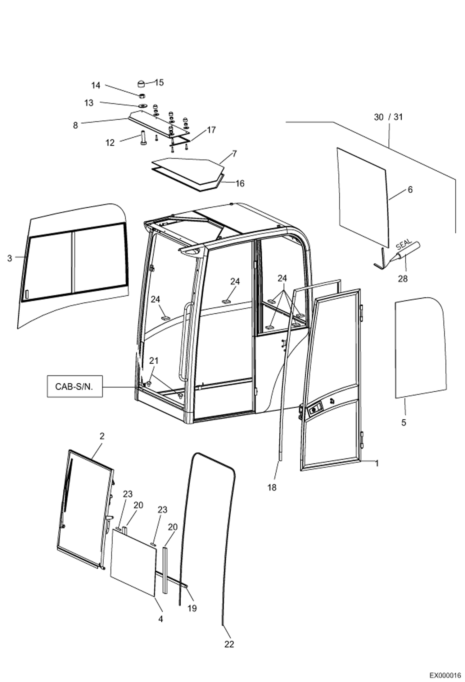РАМКИ СТЕКОЛ КАБИНЫ - СЕРИЙНЫЙ НОМЕР 202.031.069 И НИЖЕ