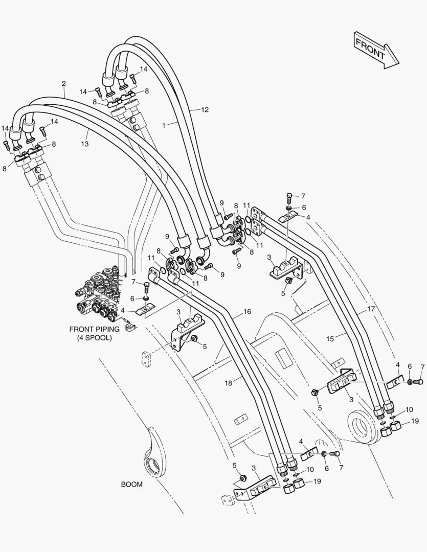 ГИДРОСИСТЕМА РУКОЯТИ ПОГРУЗЧИКА - 4 КАТУШКИ(ДЛИННЫЙ)