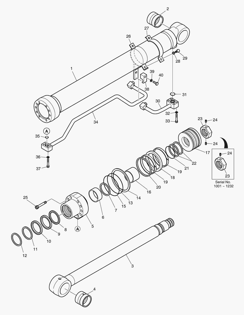 ЦИЛИНДР СТРЕЛЫ - ЛЕВОСТОРОННИЙ(ШАРНИРНАЯ СТРЕЛА)