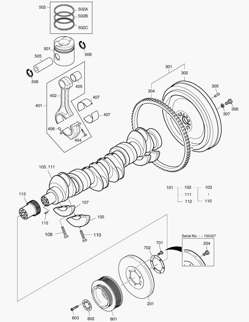 Схема 014 CRANK SHAFT & PISTON