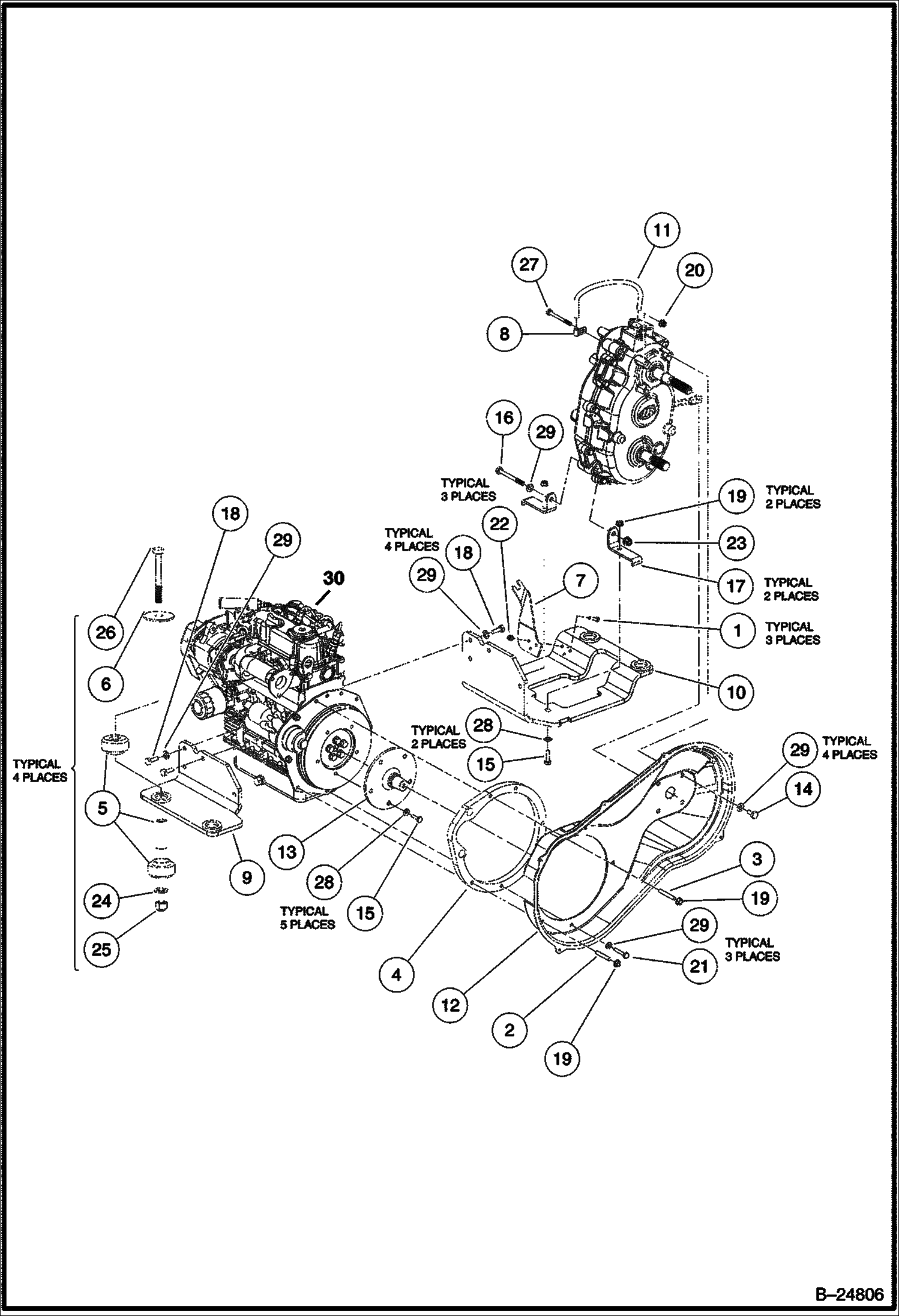 Схема МОНТАЖ ДВИГАТЕЛЯ ДИЗЕЛЬ KUBOTA D722