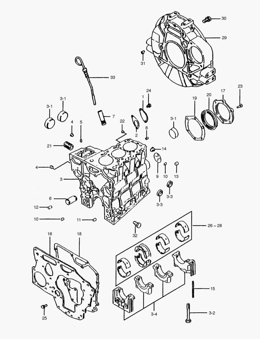 Схема 011 CYLINDER BLOCK & FLYWHEEL HOUSING