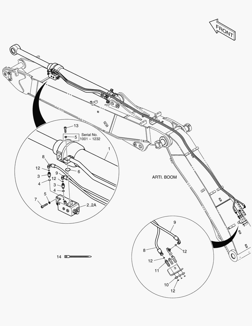 ТРУБОПРОВОД ШАРНИРНОЙ СТРЕЛЫ - ГИДРОЗАМОК(РУКОЯТЬ)