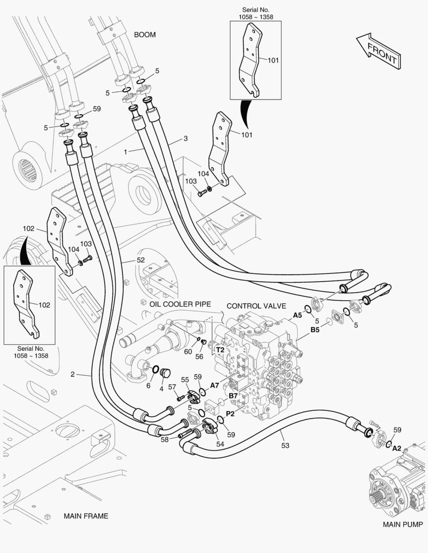 Схема 1340 MAIN PIPING(5) - ARM & BUCKET