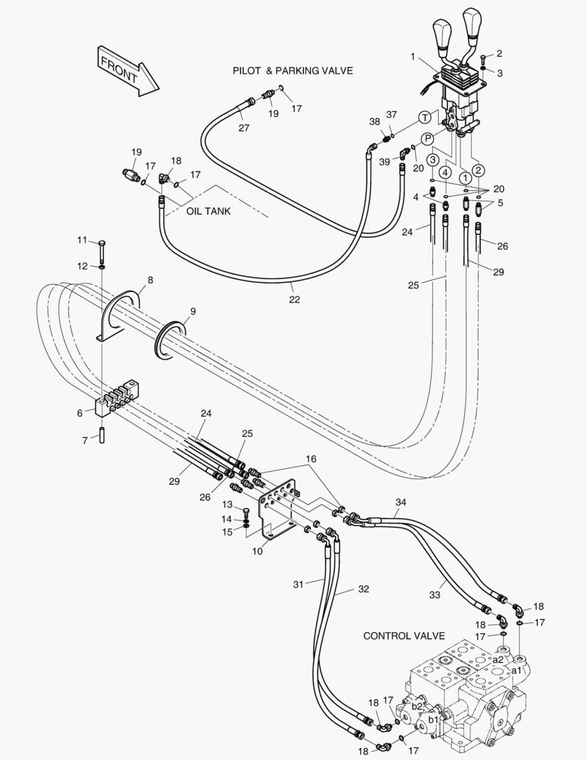 ТРУБОПРОВОД СЕРВОУПРАВЛЕНИЯ(2 РЫЧАГА - 2 КАТУШКИ)