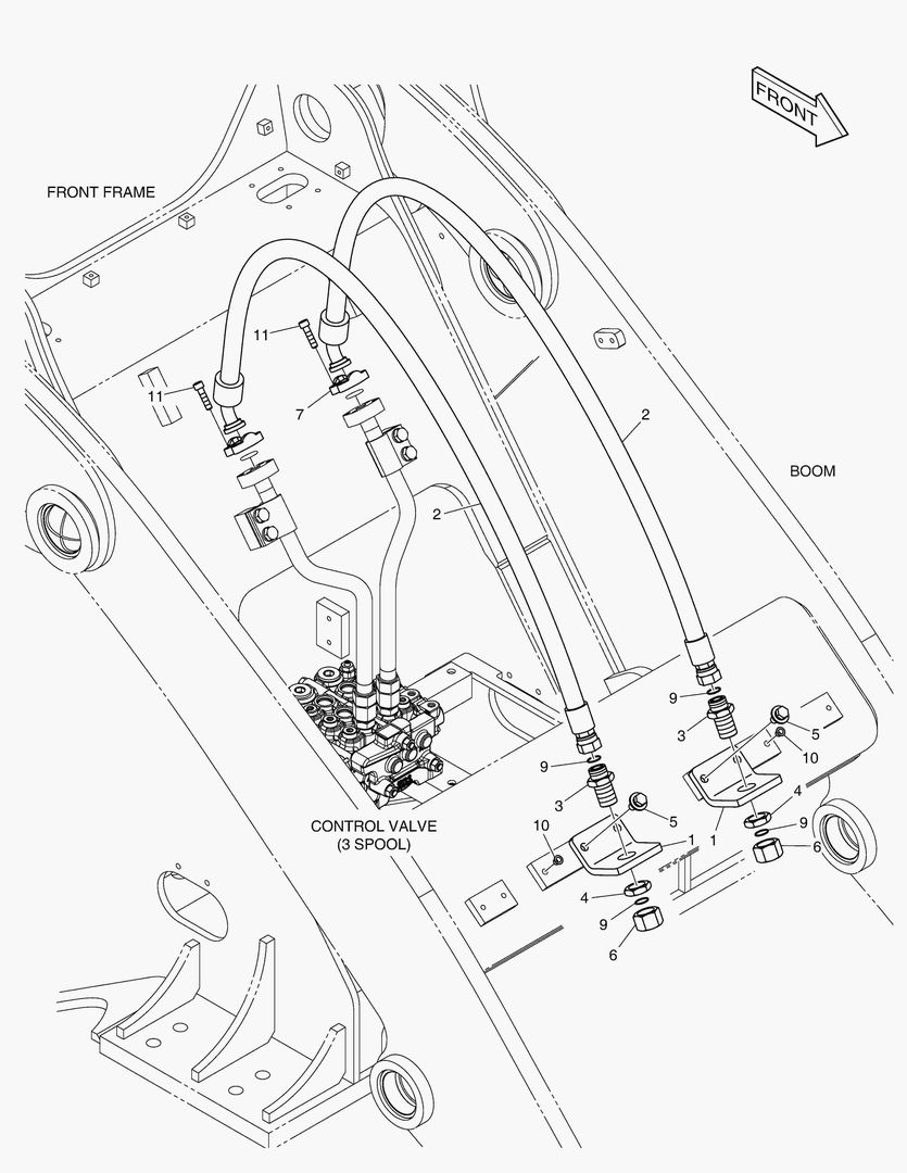 Схема ГИДРОСИСТЕМА РУКОЯТИ ПОГРУЗЧИКА - 3 КАТУШКИ