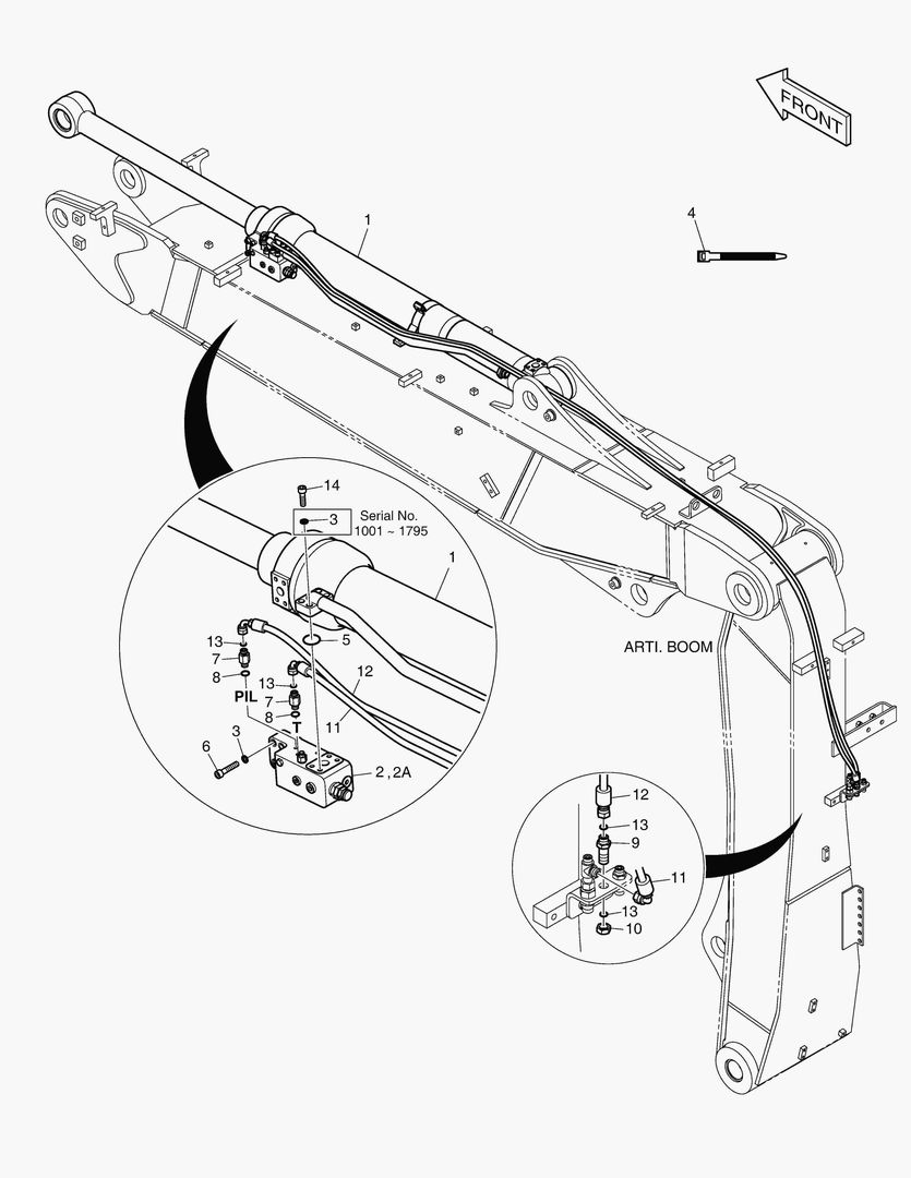 ТРУБОПРОВОД ШАРНИРНОЙ СТРЕЛЫ - ГИДРОЗАМОК(РУКОЯТЬ)