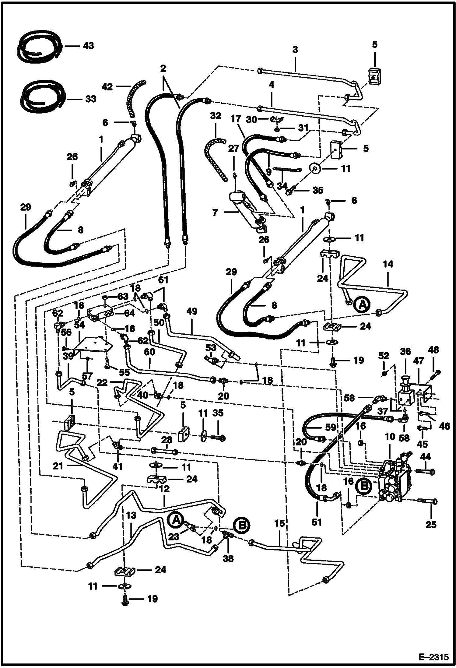 Схема СХЕМА ГИДРАВЛИЧЕСКОЙ СИСТЕМЫ (С КЛАПАНОМ РЕГУЛИРОВКИ ПОЛОЖЕНИЯ КОВША) (СЕРИЙНЫЙ НОМЕР 515830001 - 40211, 516220001 - 23851)