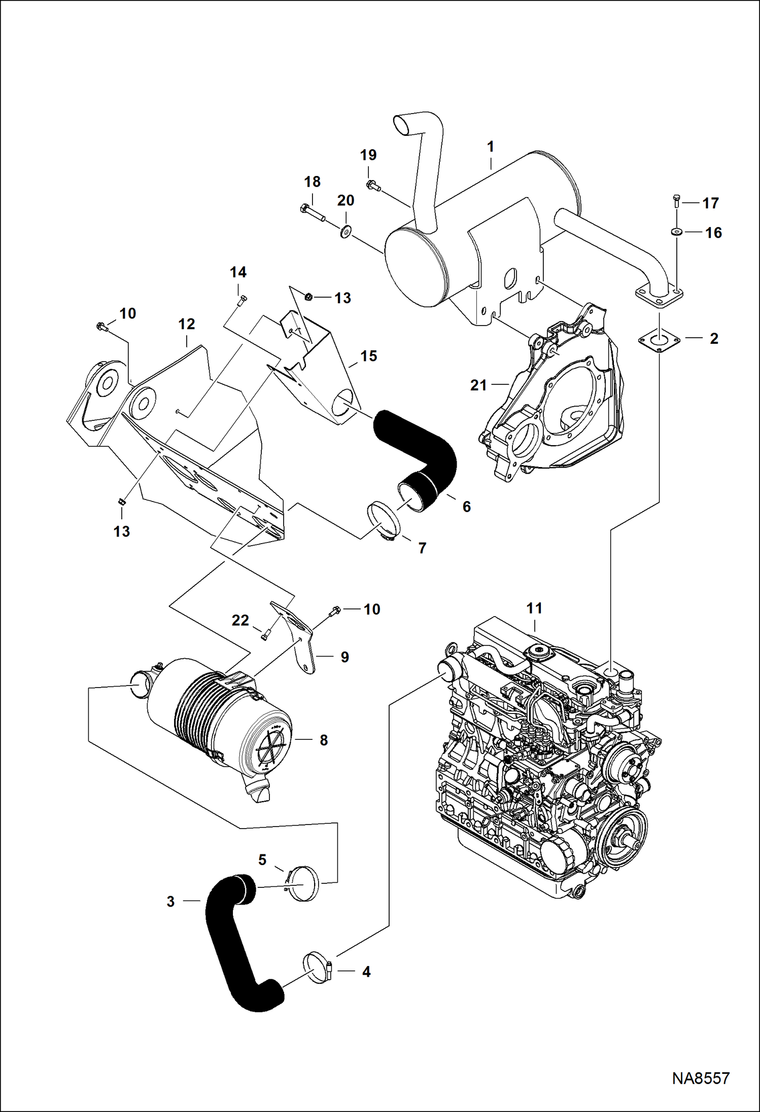 ДВИГАТЕЛЬ И КРЕПЕЖНЫЕ ДЕТАЛИ (ВОЗДУХООЧИСТИТЕЛЬ И ГЛУШИТЕЛЬ)