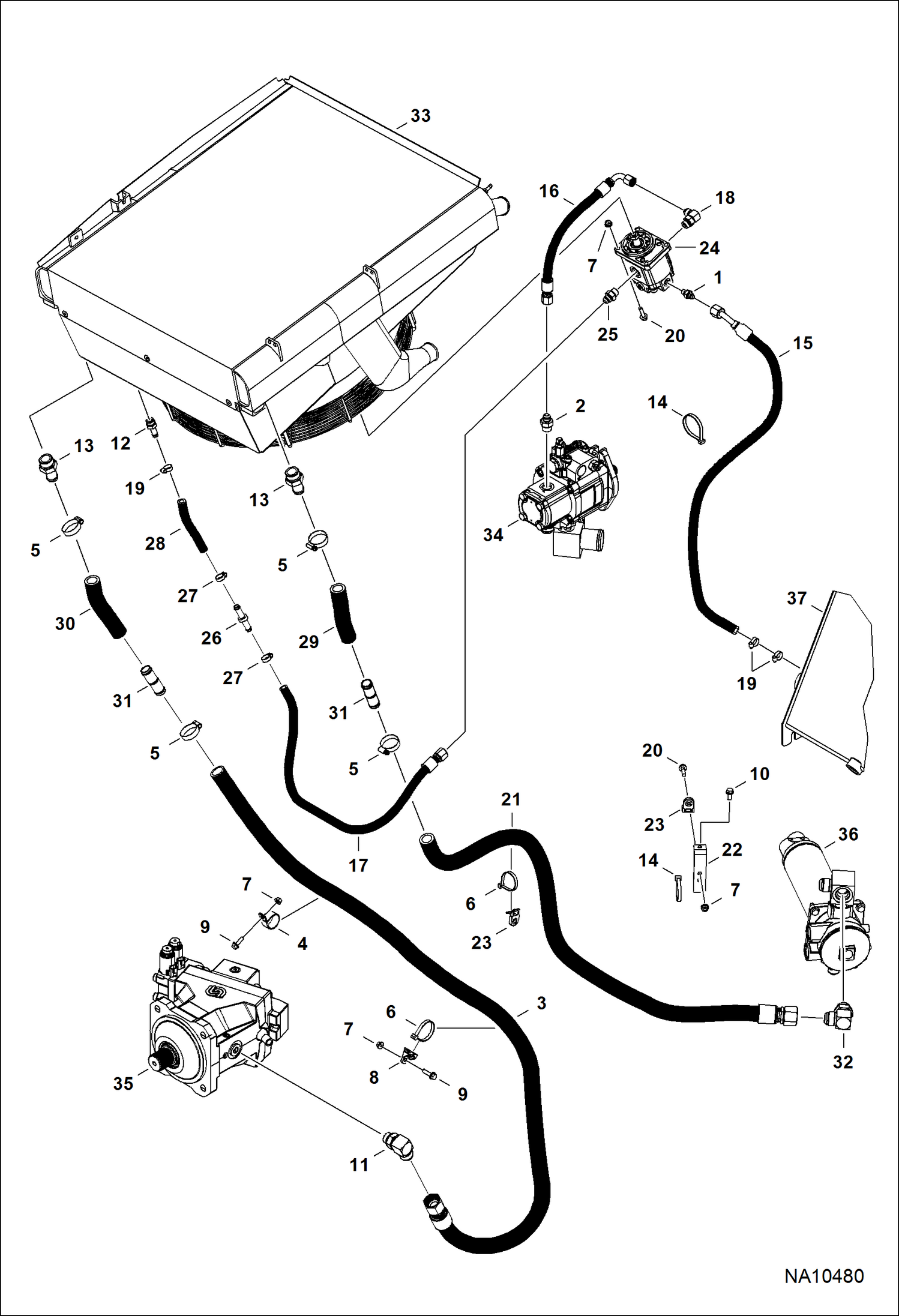 СХЕМА ГИДРАВЛИЧЕСКОЙ СИСТЕМЫ (ЭЛЕКТРОДВИГАТЕЛЬ ВЕНТИЛЯТОРА)