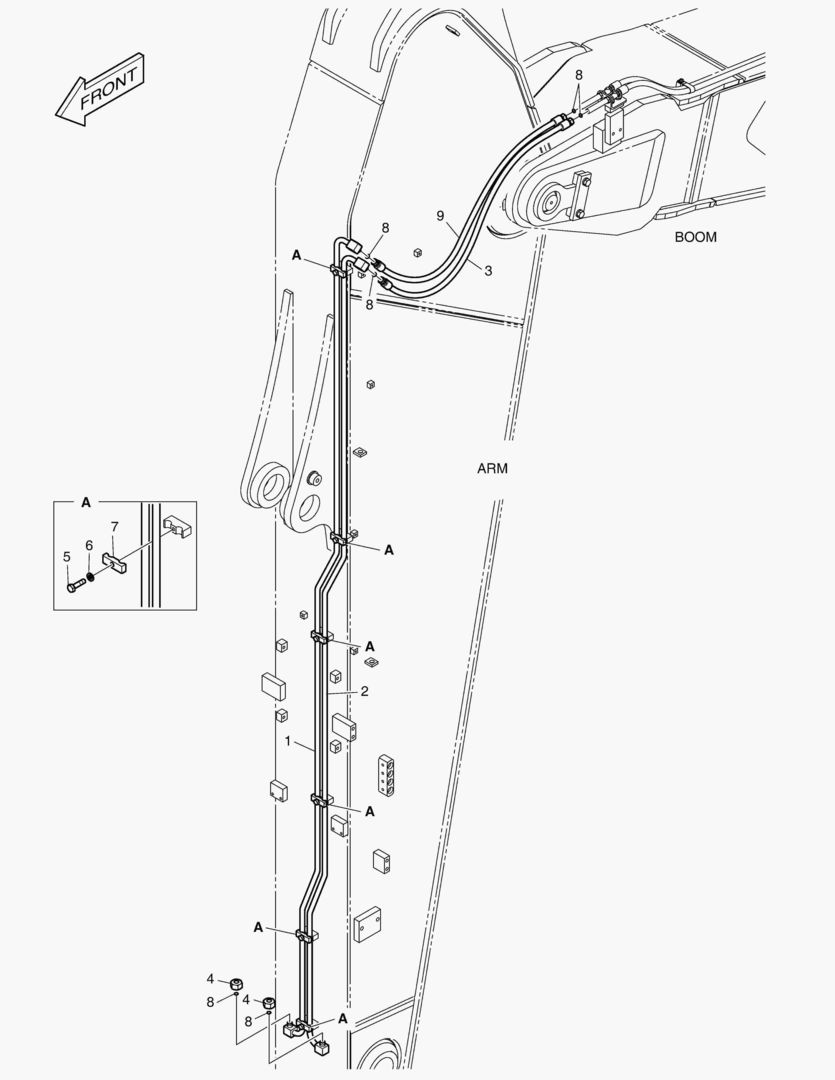 Схема ГИДРОСИСТЕМА РУКОЯТИ - БЫСТРАЯ ПОСАДКА(РУКОЯТЬ 3.95 м)