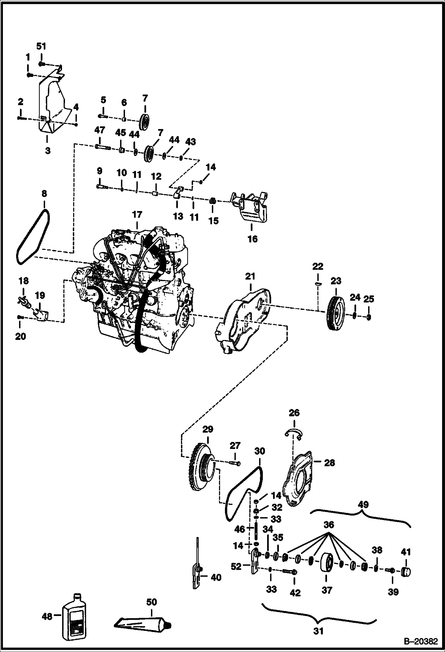 ДВИГАТЕЛЬ И КРЕПЕЖНЫЕ ДЕТАЛИ (СИСТЕМА РЕМНЕЙ ПРИВОДА)