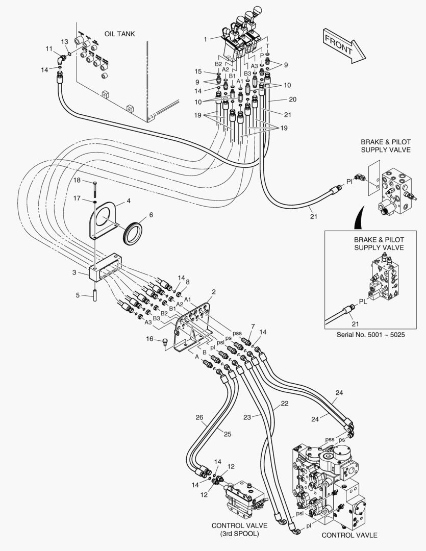 ТРУБОПРОВОД СЕРВОУПРАВЛЕНИЯ - ПАЛЕЦ + 3 КАТУШКИ