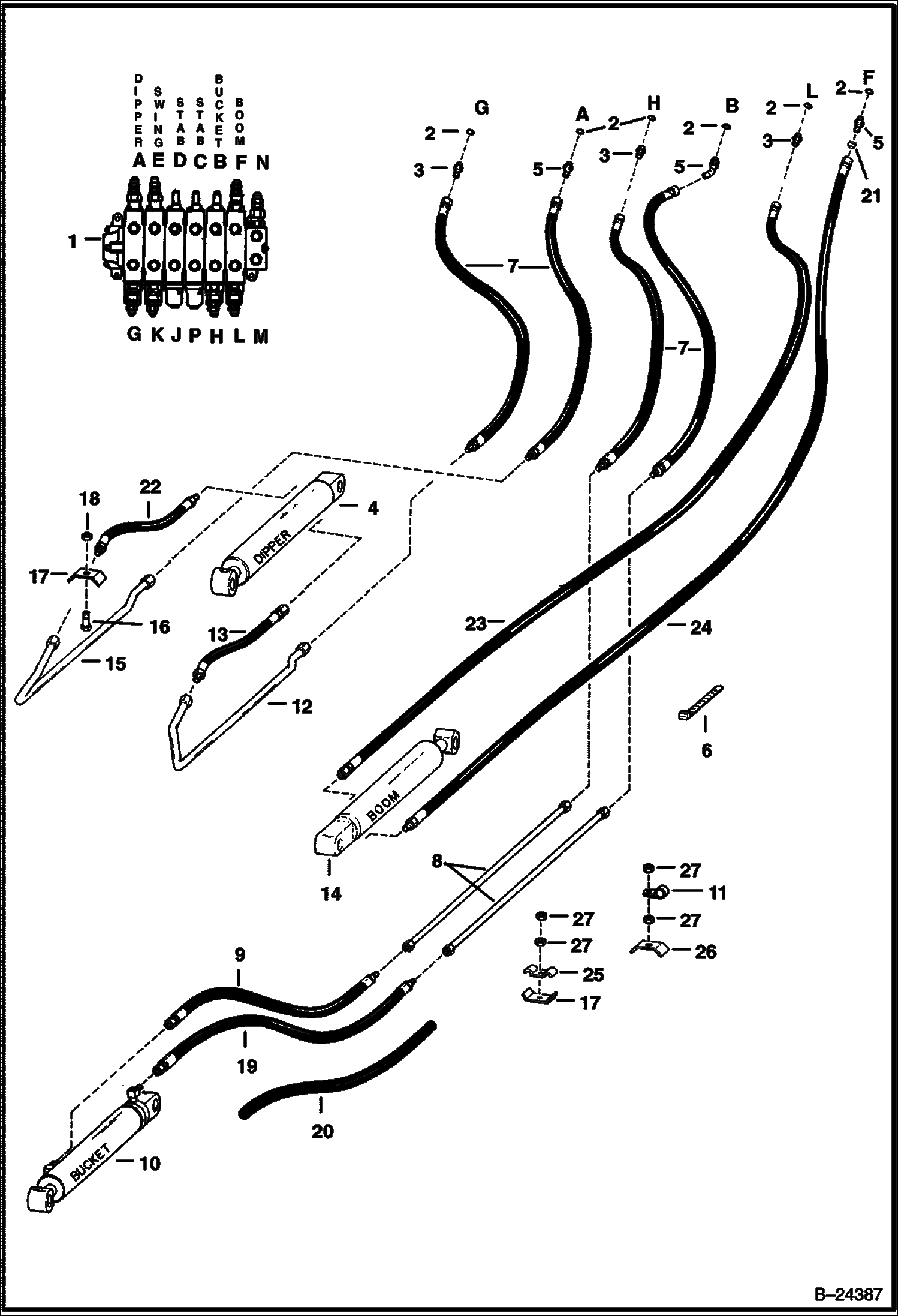 СХЕМА ГИДРАВЛИЧЕСКОЙ СИСТЕМЫ - СТРЕЛА 835S - СЕРИЙНЫЙ НОМЕР-S 7850 И 9700 (ПЕРВАЯ ИЗ 4 РАЗРЯДНОСТИ)
