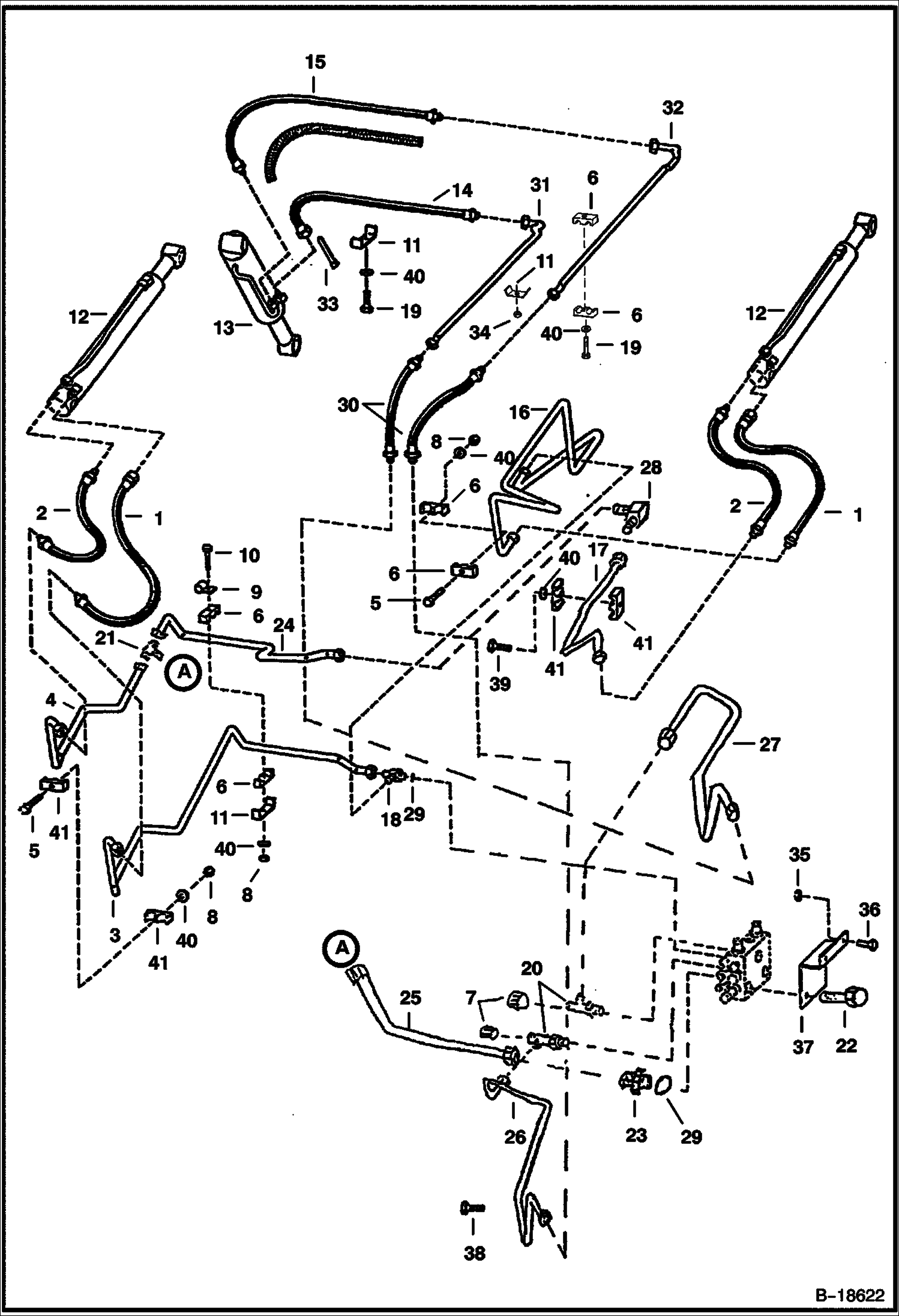 СХЕМА ГИДРАВЛИЧЕСКОЙ СИСТЕМЫ (БЕЗ КЛАПАНА РЕГУЛТРОВКИ ПОЛОЖЕНИЯ КОВША)