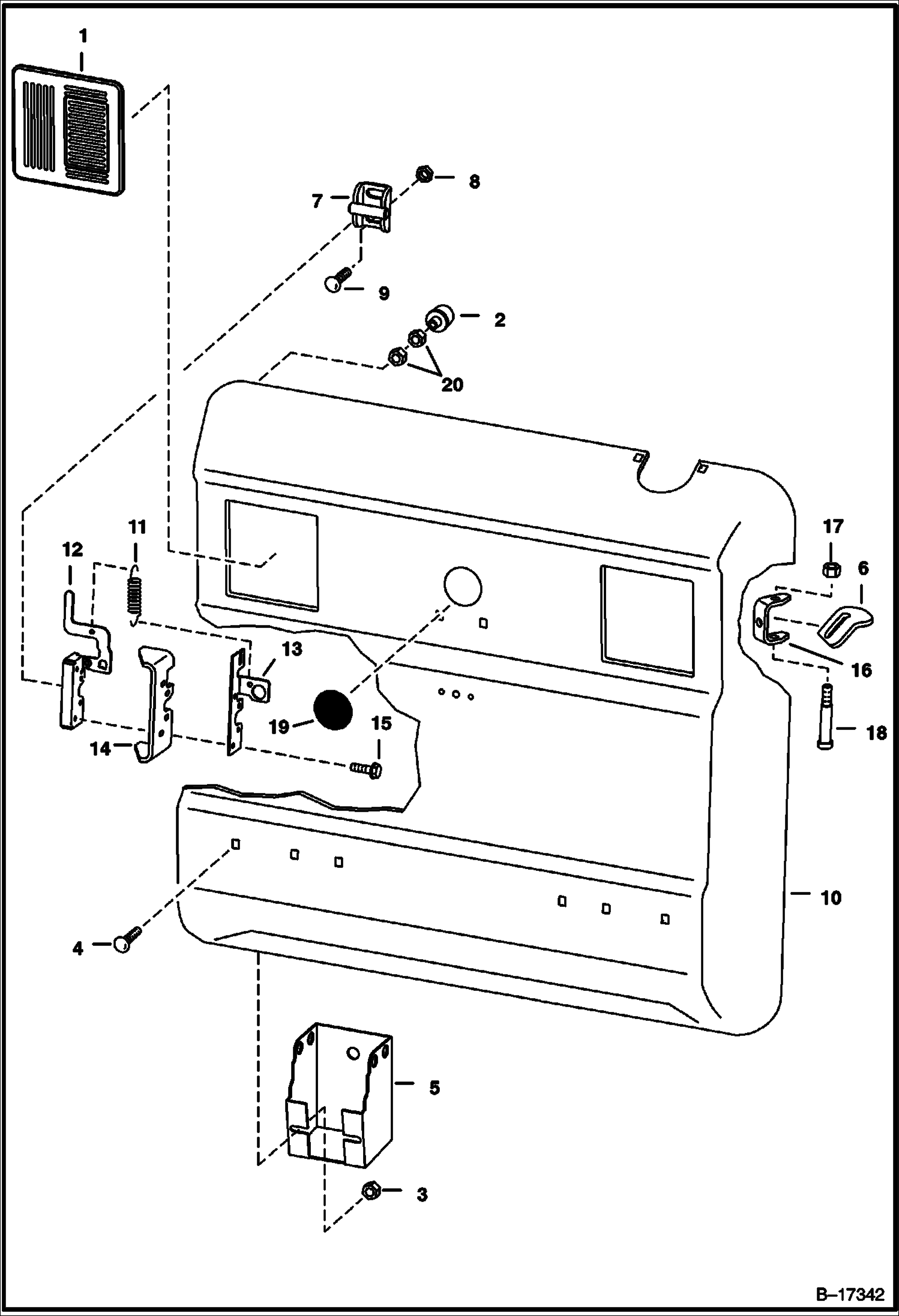 Схема ЗАДНЯЯ ДВЕРЬ (НЕРАЗБОРНЫЙ) (СЕРИЙНЫЙ НОМЕР 5122 25976 И ВЫШЕ, 5124 41138 И ВЫШЕ, 5126 12659 И ВЫШЕ)