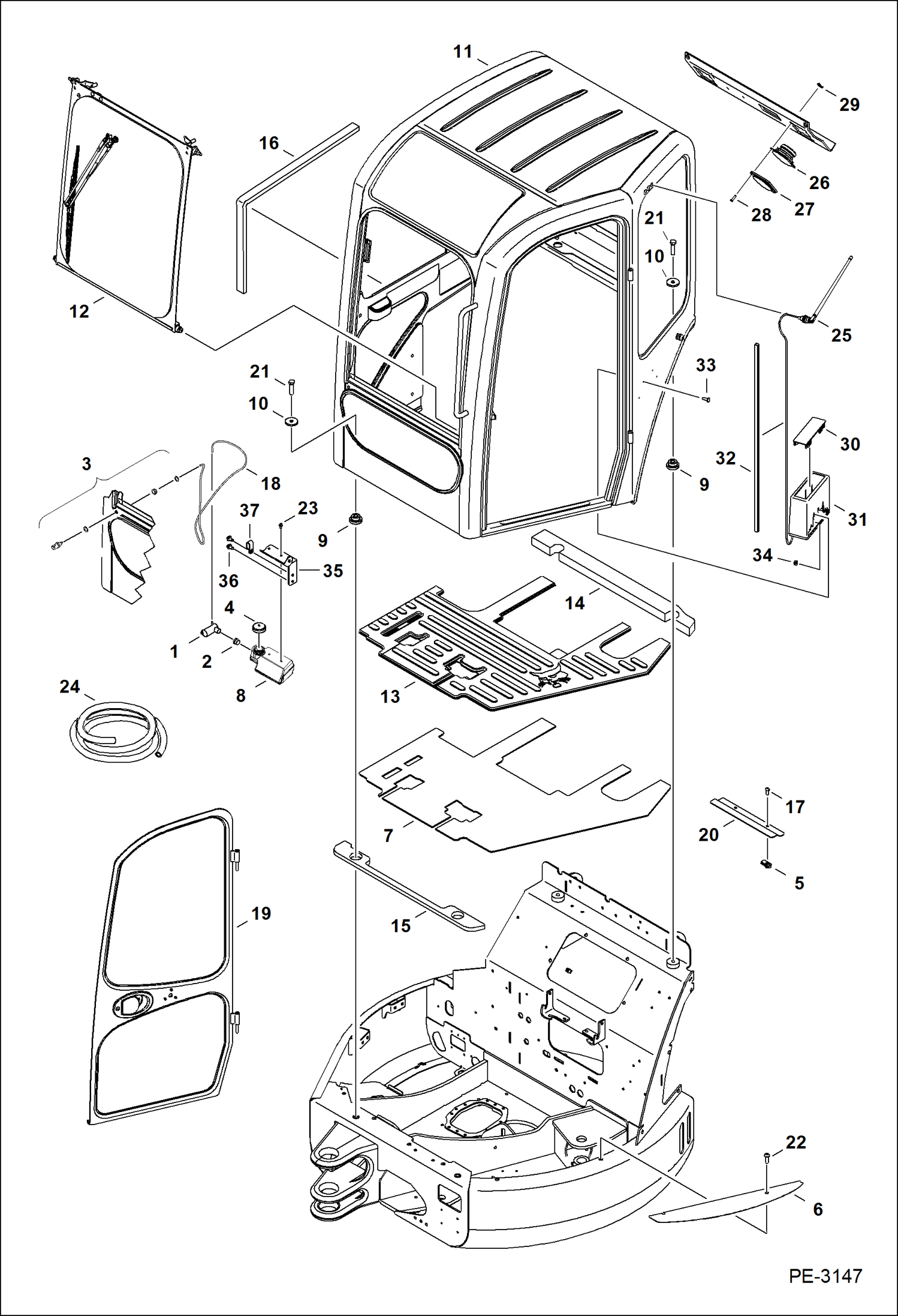 КАБИНА ОПЕРАТОРА (КРОНШТЕЙН, ЛОБОВОЕ ОКНО И ДВЕРЦА) (УСТАНОВЛЕННОЕ РАДИО)