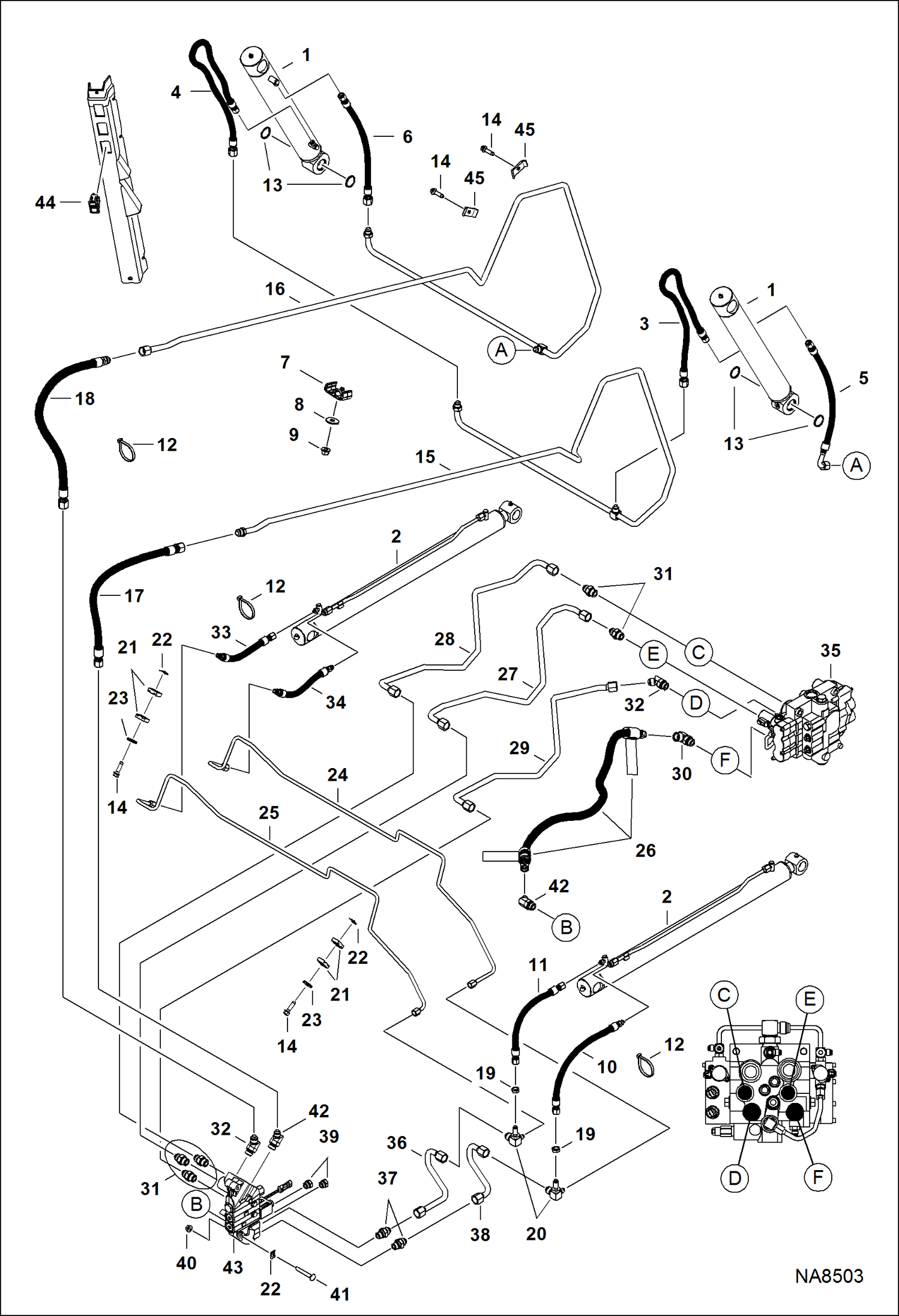 Схема СХЕМА ГИДРАВЛИЧЕСКОЙ СИСТЕМЫ (С СОЕДИНИТЕЛЬНОЙ ПАНЕЛЬЮ ОБВОДНОГО КЛАПАНА)