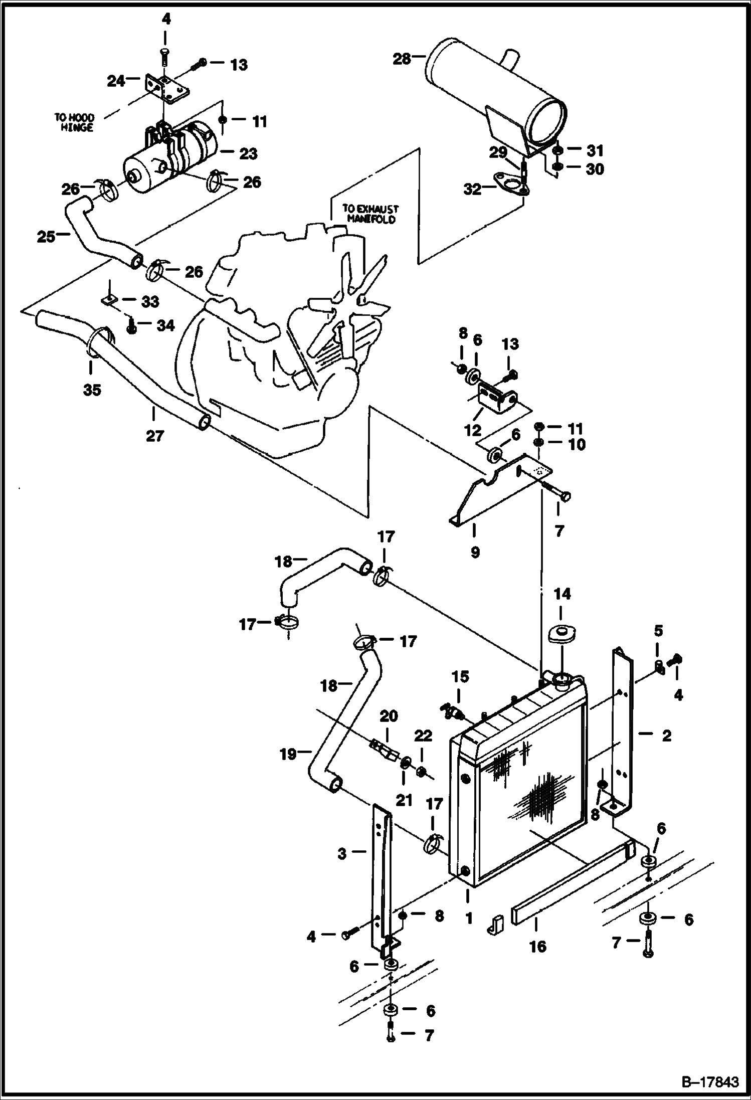 РАДИАТОР, ВОЗДУХООЧИСТИТЕЛЬ И КРОНШТЕЙН ГЛУШИТЕЛЯ