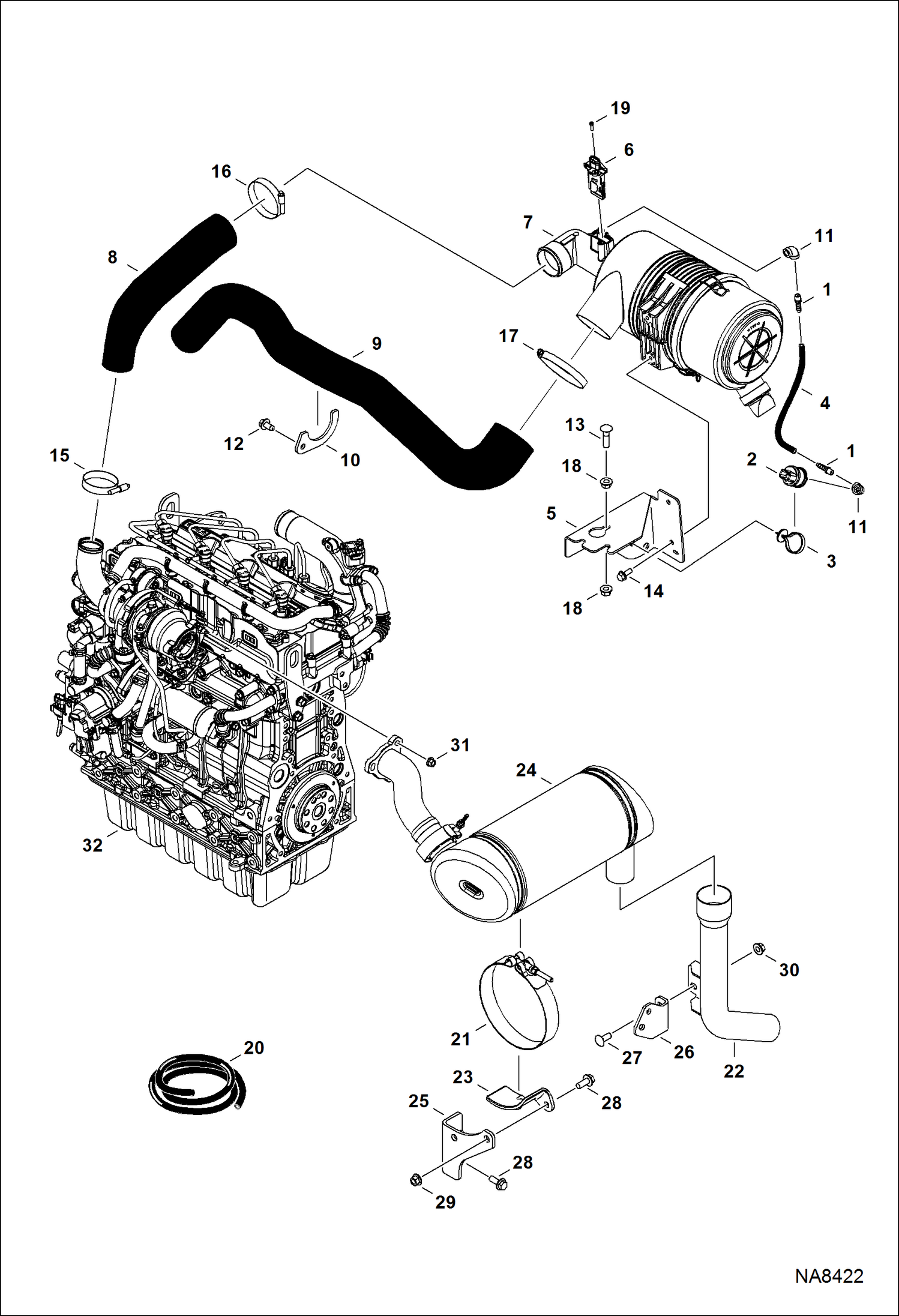 ДВИГАТЕЛЬ И КРЕПЕЖНЫЕ ДЕТАЛИ (ВОЗДУХООЧИСТИТЕЛЬ И ГЛУШИТЕЛЬ)
