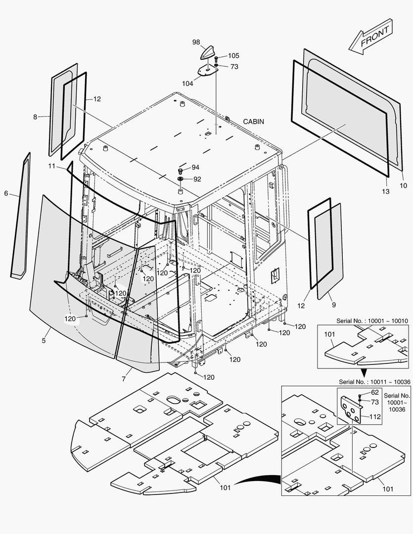 КАБИНА(5) - СТЕКЛО(БЕЗ КРЫШИ)