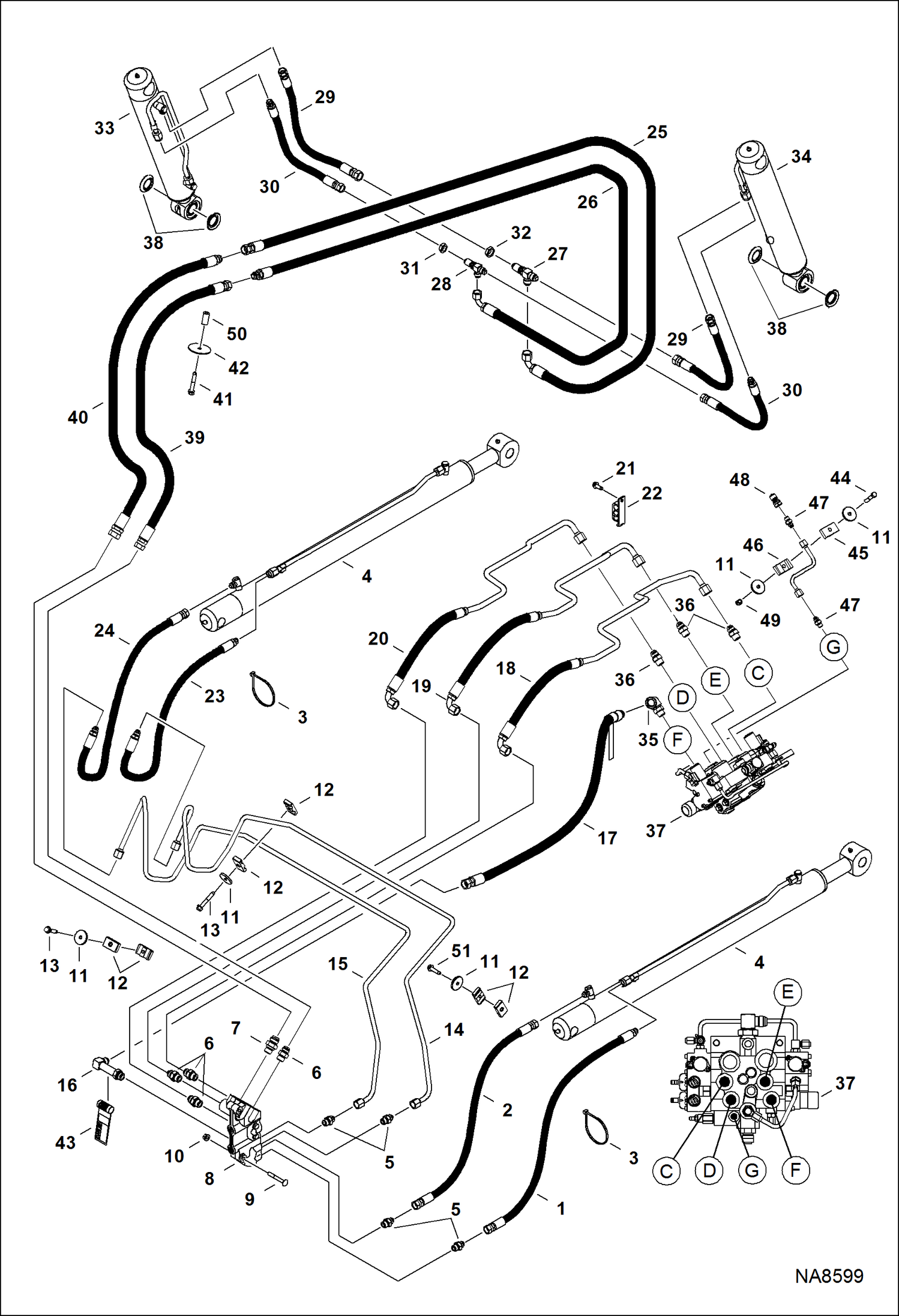 Схема СХЕМА ГИДРАВЛИЧЕСКОЙ СИСТЕМЫ (С СОЕДИНИТЕЛЬНОЙ ПАНЕЛЬЮ ОБВОДНОГО КЛАПАНА)