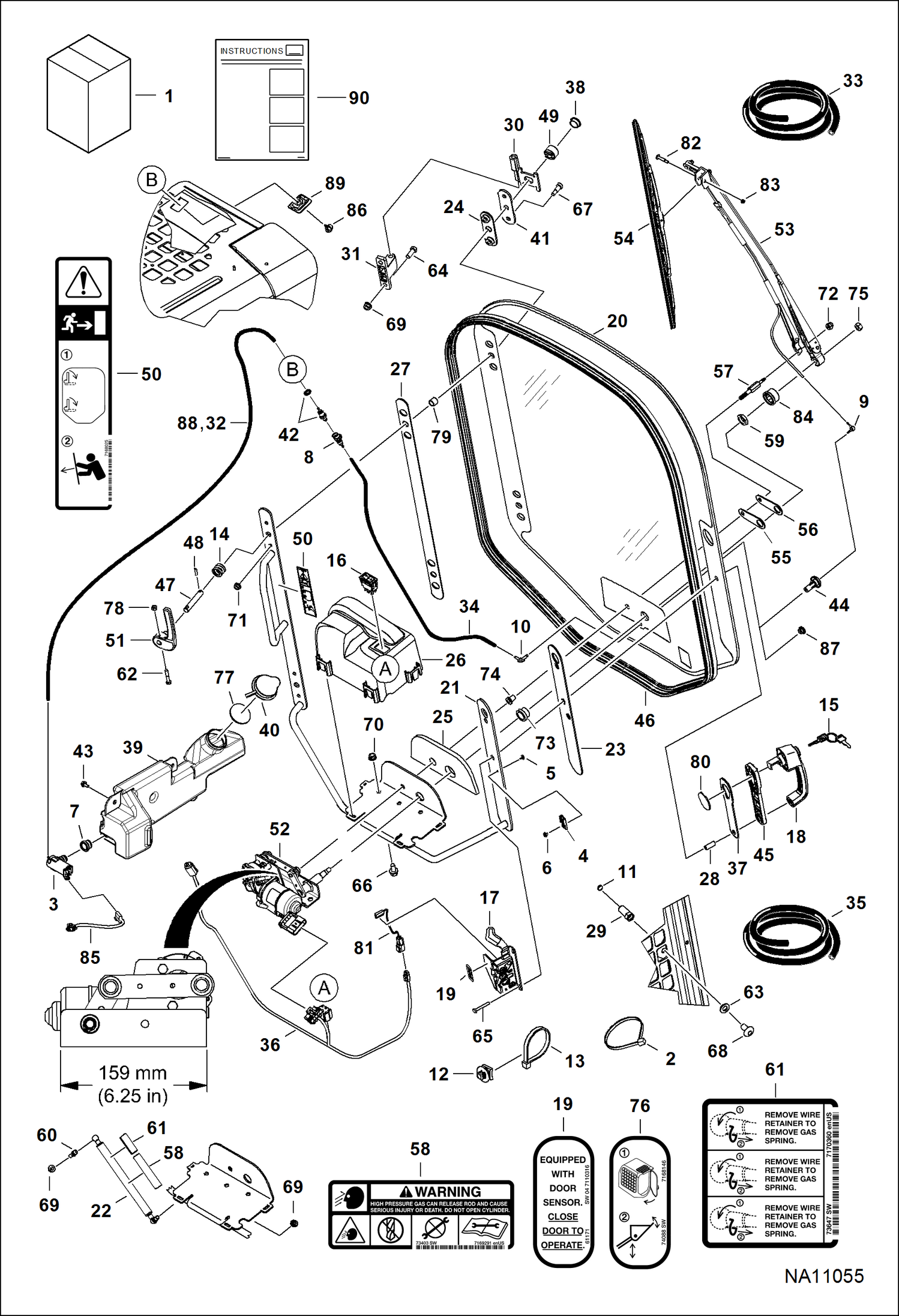 ДВЕРЦА КАБИНЫ (159 ММ) (6.25?) КРОНШТЕЙН КРЕПЛЕНИЯ СТЕКЛООЧИСТИТЕЛЕЙ (ФОРСУНКА ОМЫВАТЕЛЯ, УСТАНОВЛЕННАЯ СВЕРХУ)