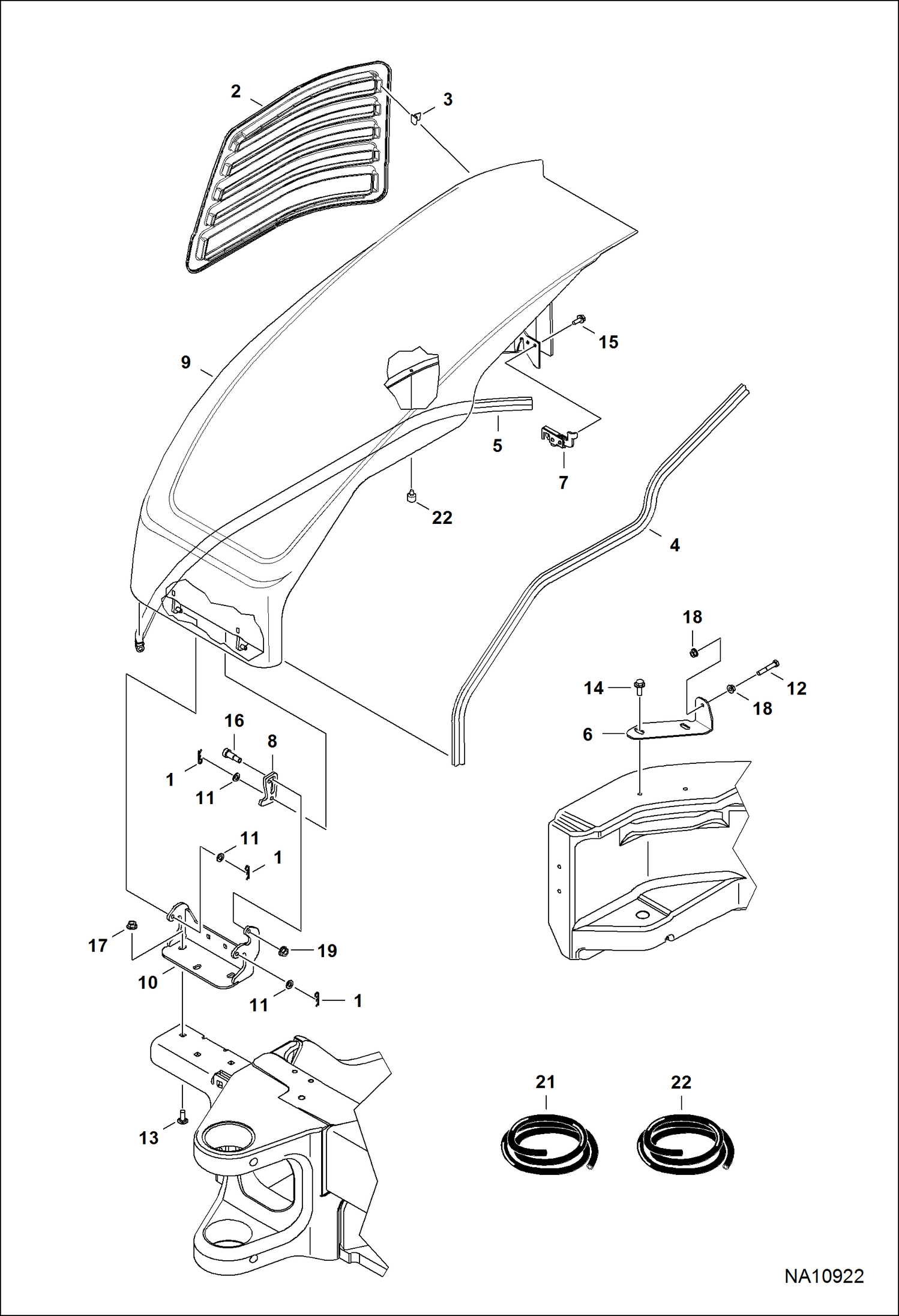 Схема ПРАВОСТОРОННЯЯ КРЫША (КРОНШТЕЙН В ОТКРЫТОМ ПОЛОЖЕНИИ) (СЕРИЙНЫЙ НОМЕР AG34 И ВЫШЕ)