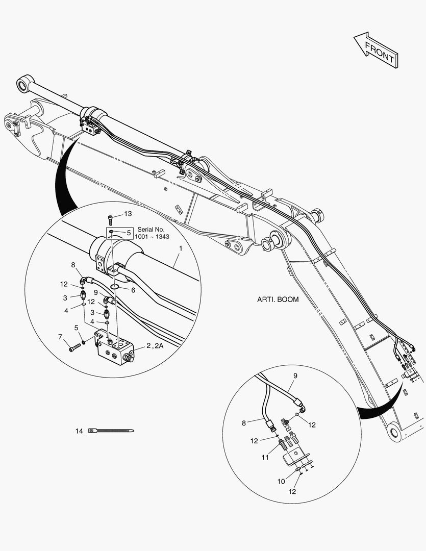 ТРУБОПРОВОД ШАРНИРНОЙ СТРЕЛЫ - ГИДРОЗАМОК(РУКОЯТЬ)