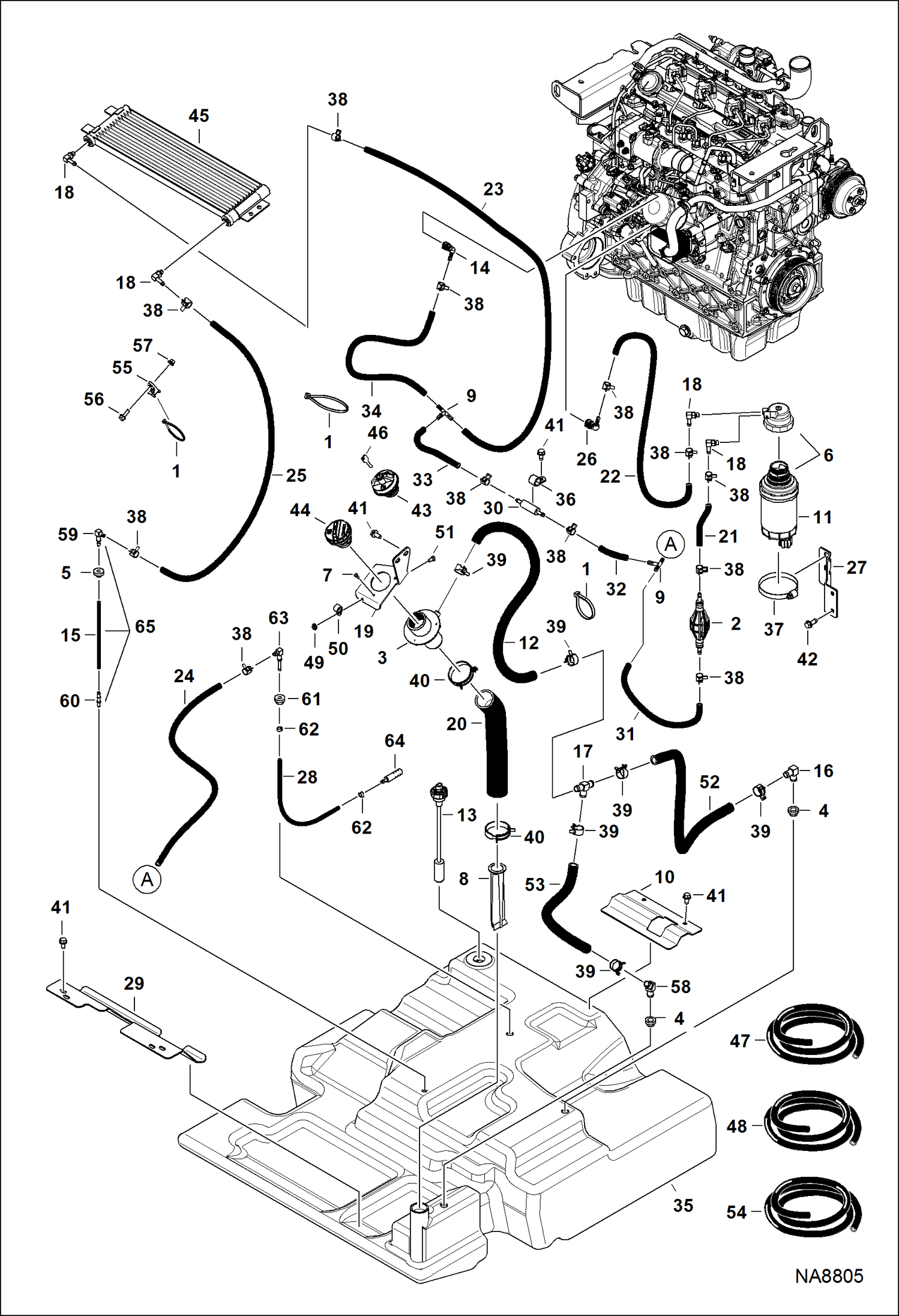 ДВИГАТЕЛЬ И КРЕПЕЖНЫЕ ДЕТАЛИ (СИСТЕМА ПОДАЧИ ТОПЛИВА)(ОДИН БАК) (СЕРИЙНЫЙ НОМЕР AT5T11001 - AT5T11220)