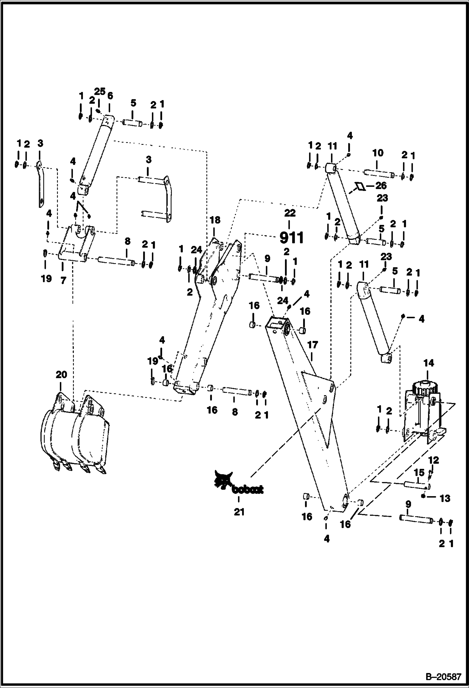ЭКСКАВАТОР-ПОГРУЗЧИК (СТРЕЛА И РУКОЯТЬ СТРЕЛЫ ЧЕРПАКА) (911B)
