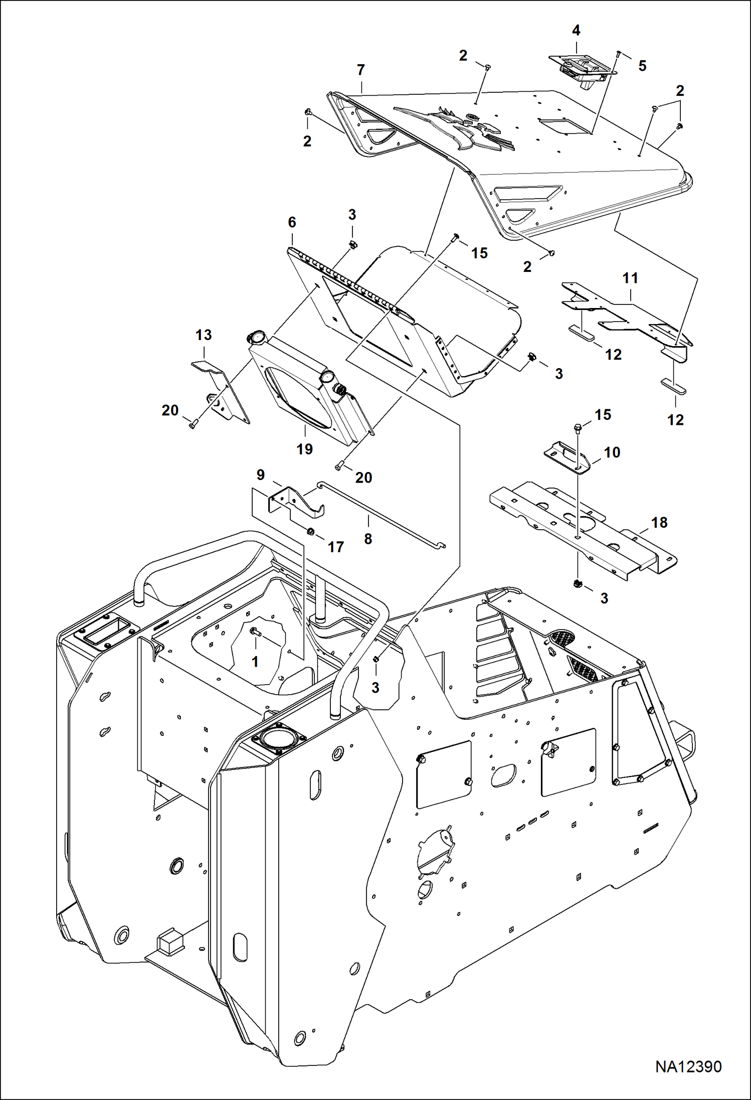 Схема РАМА ШАССИ (ЧЕХОЛ КАПОТА) (КРУГЛАЯ ТЯГА ОПОРЫ) (СЕРИЙНЫЙ НОМЕР B3TR11683 И ВЫШЕ)