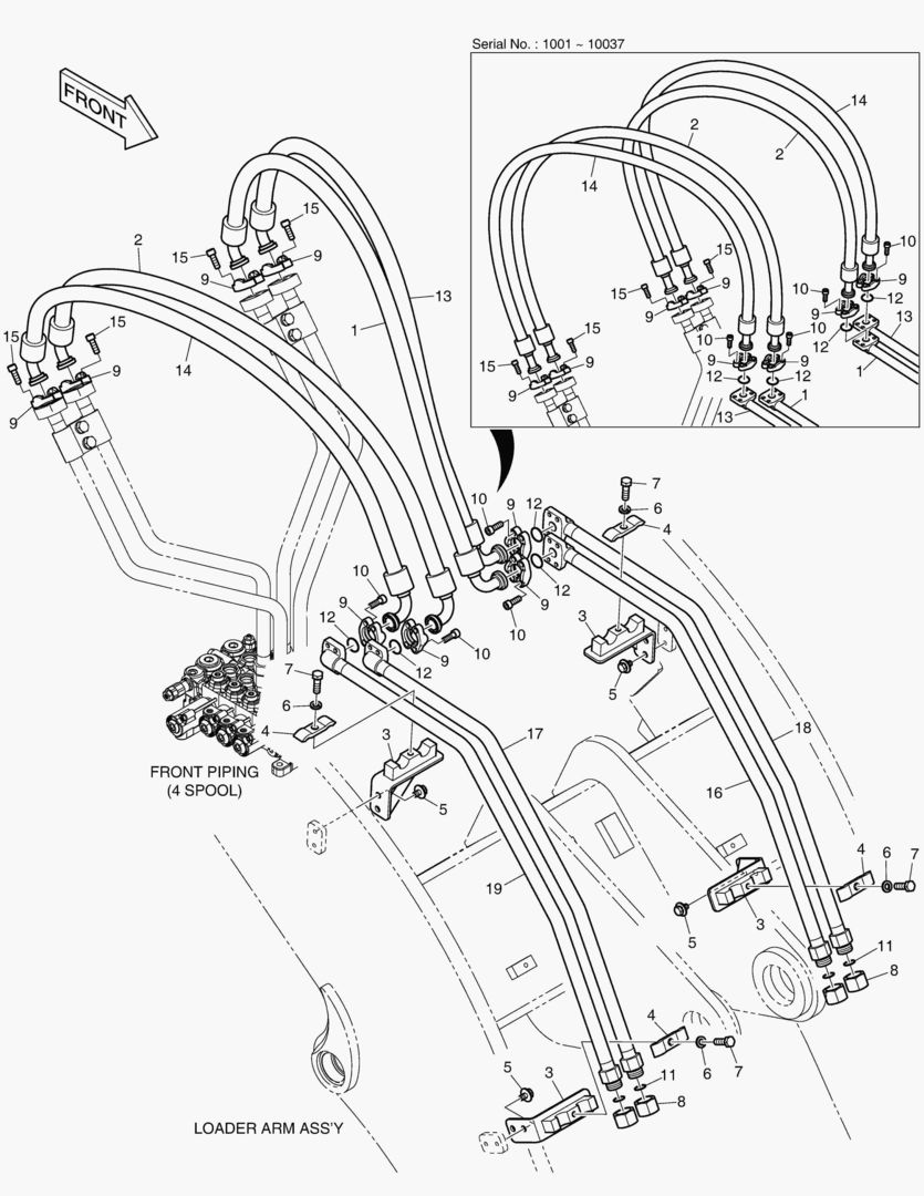 ГИДРОСИСТЕМА РУКОЯТИ ПОГРУЗЧИКА - 4 КАТУШКИ(ДЛИННЫЙ)