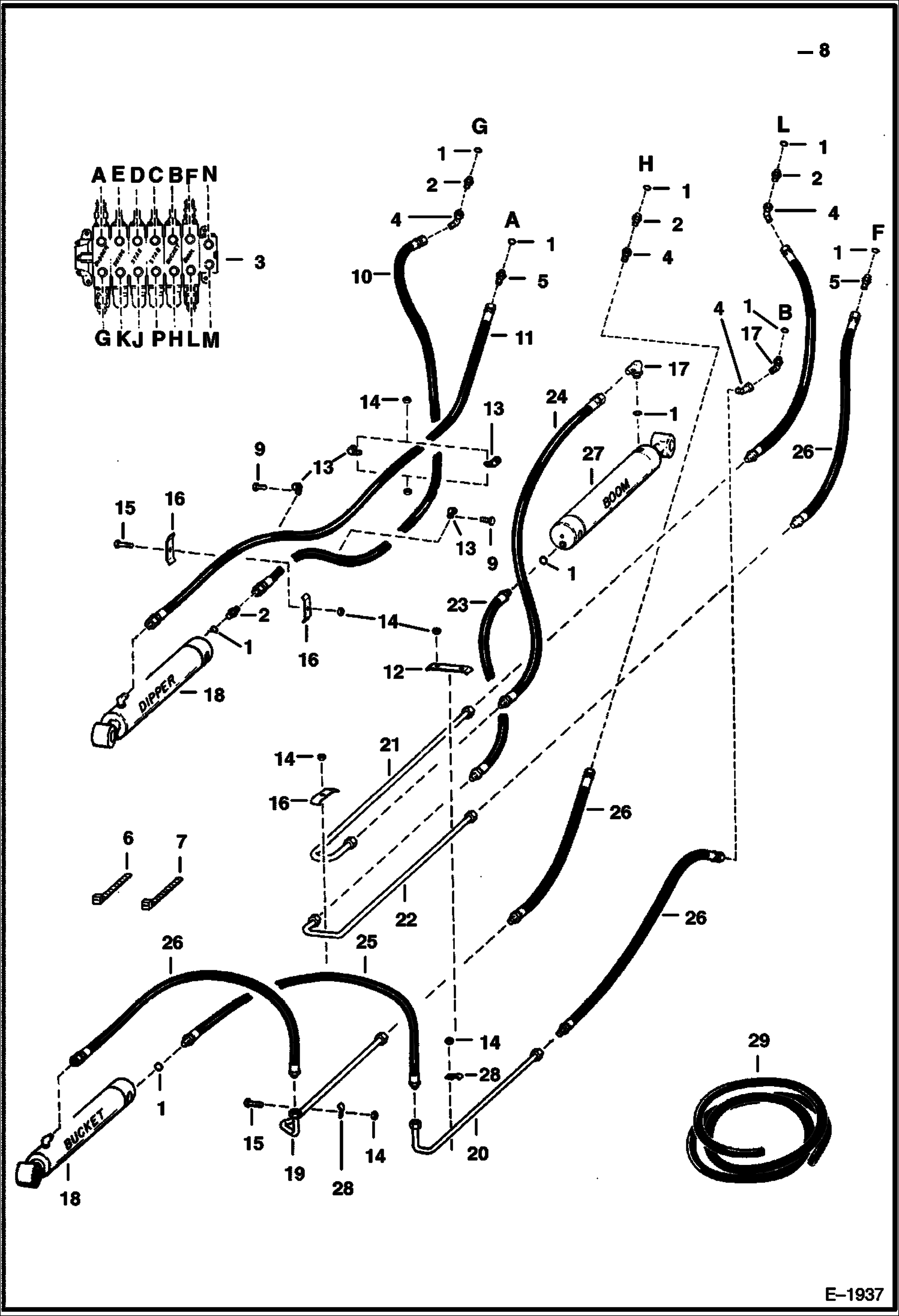 СХЕМА ГИДРАВЛИЧЕСКОЙ СИСТЕМЫ - СТРЕЛА 923S И 923SA