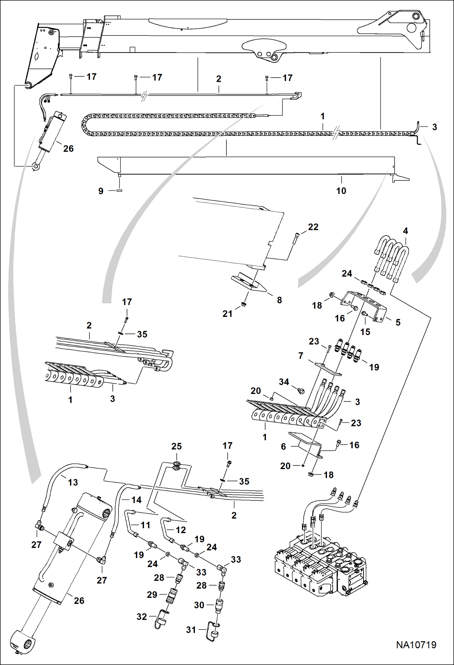 СХЕМА ГИДРАВЛИЧЕСКОЙ СИСТЕМЫ (СТРЕЛА И УИЛИНДР НАКЛОНА)