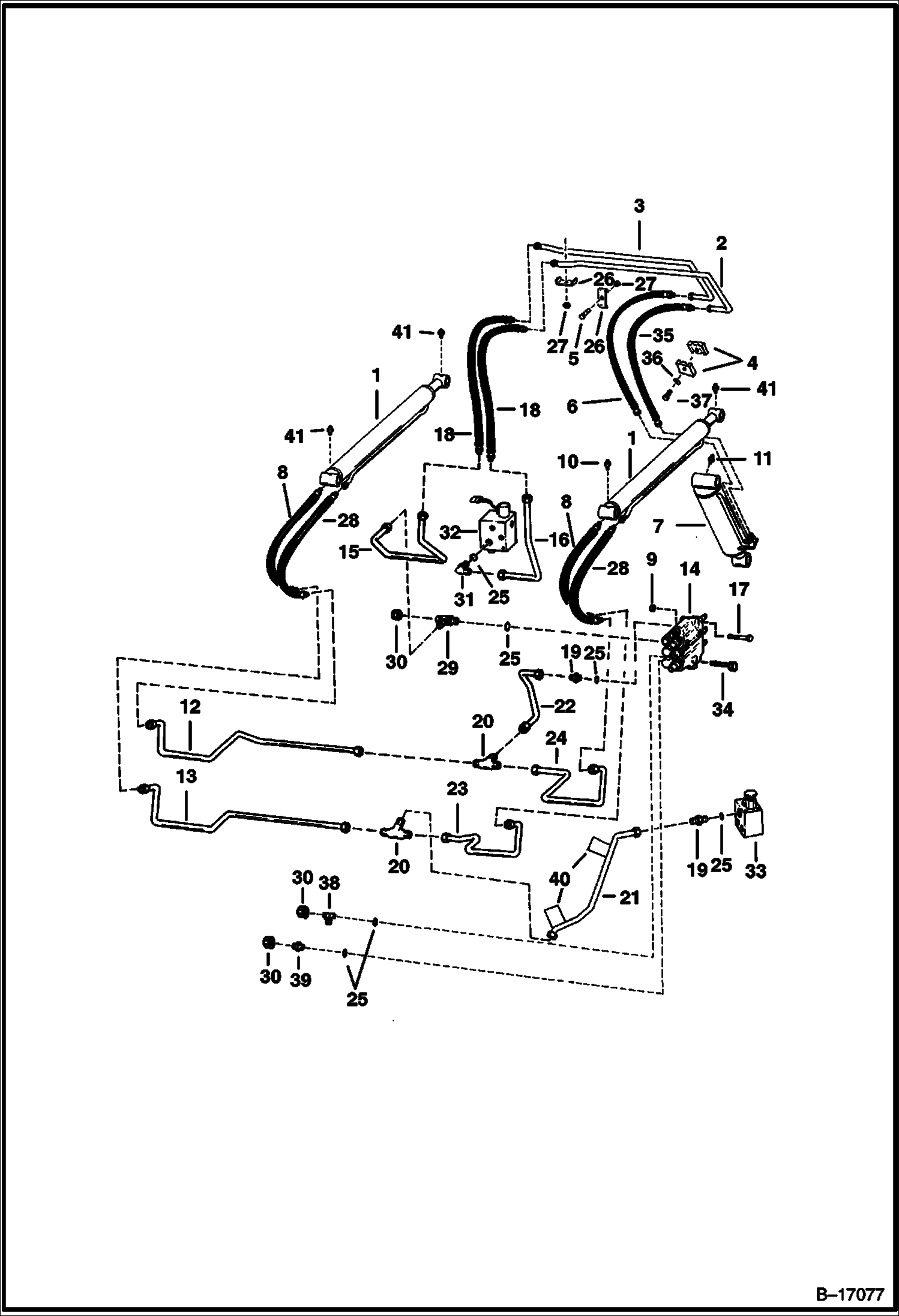 СХЕМА ГИДРАВЛИЧЕСКОЙ СИСТЕМЫ (БЕЗ КЛАПАНА РЕГУЛИРОВКИ ПОЛОЖЕНИЯ КОВША)