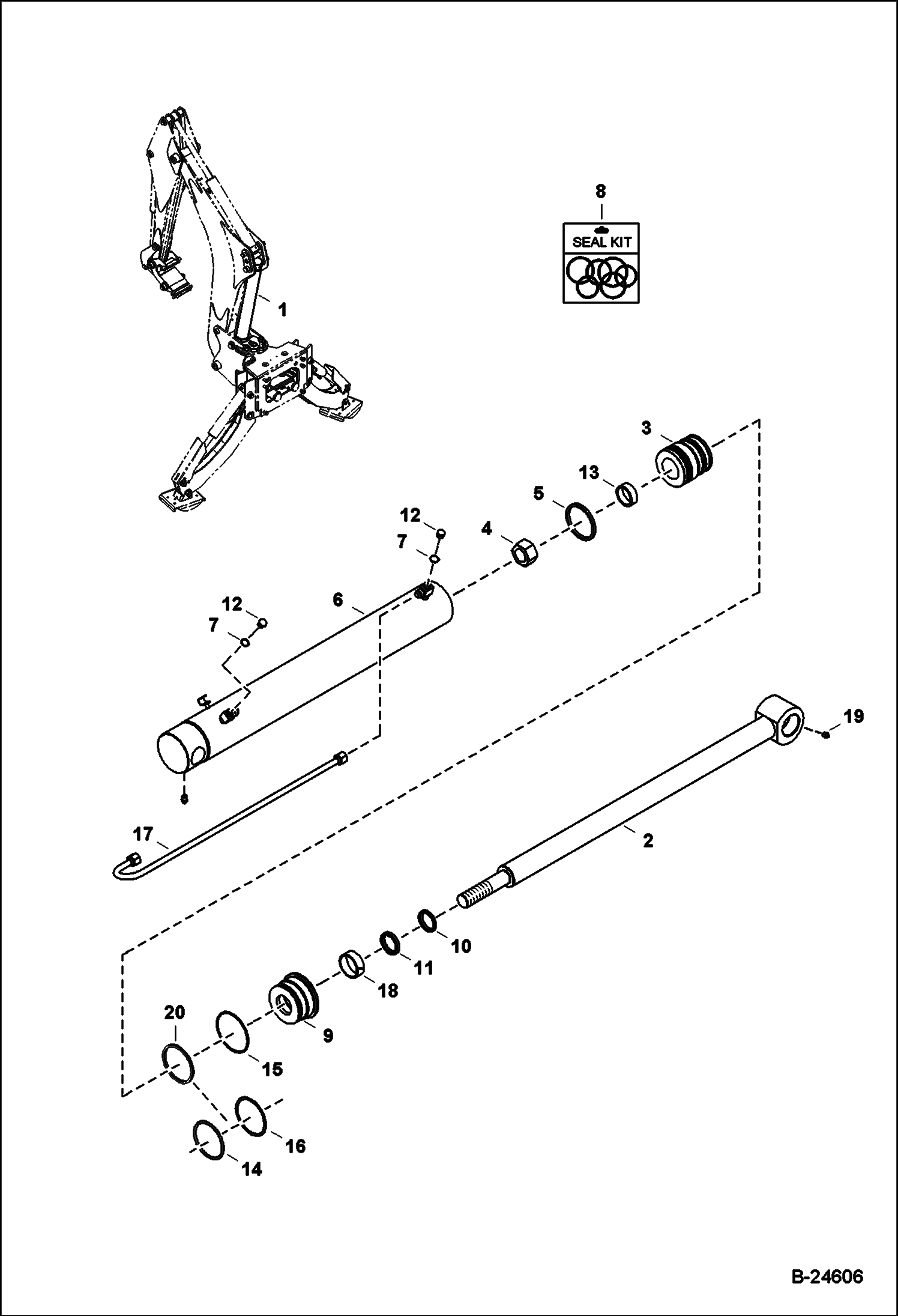 ЦИЛИНДР СТРЕЛЫ УСТАНОВЛЕННАЯ ПО ЦЕНТРУ ОБРАТНАЯ ЛОПАТА