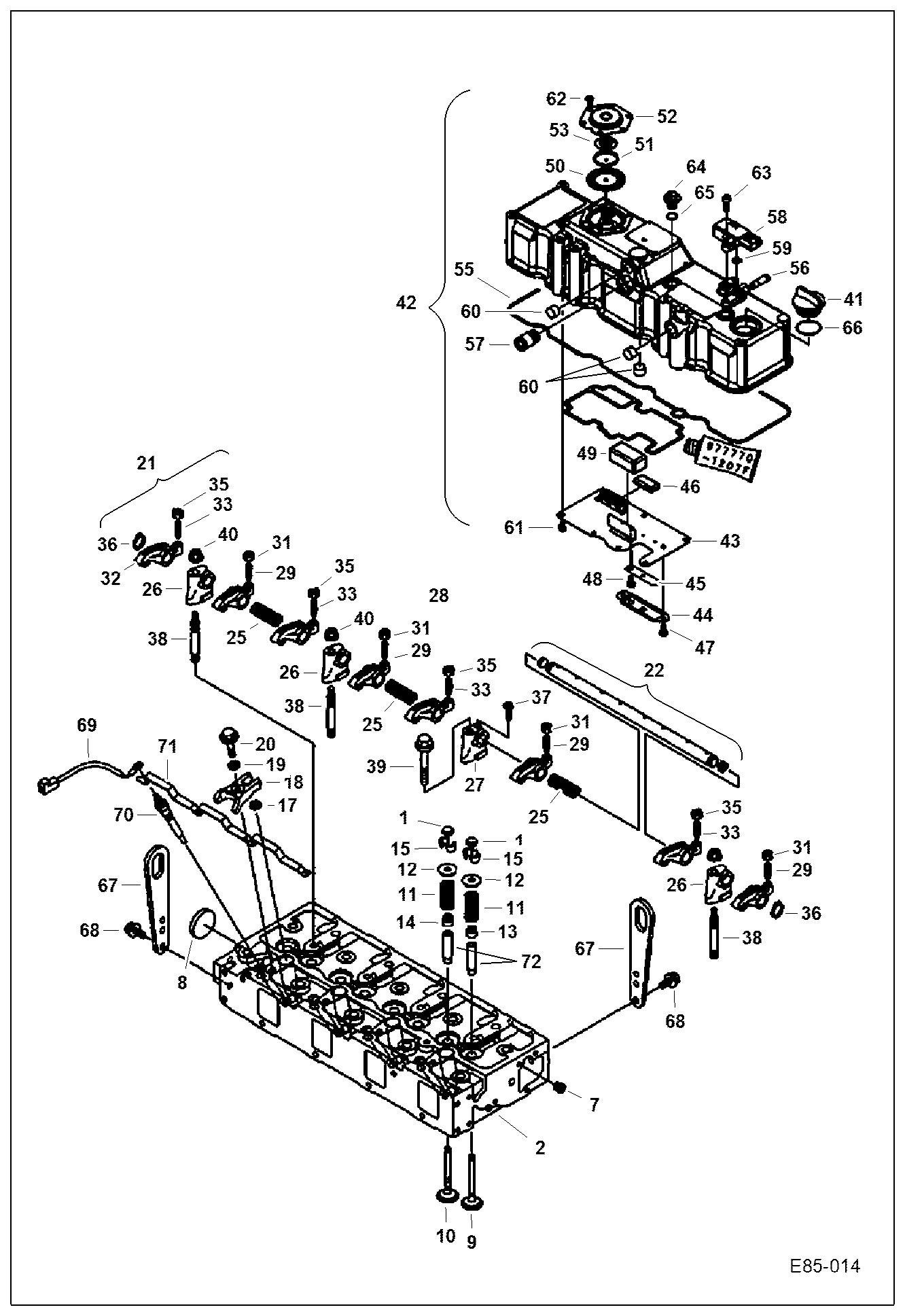 ГОЛОВКА ЦИЛИНДРА, КЛАПАН И КОРОМЫСЛО КЛАПАНА И КРЫШКА