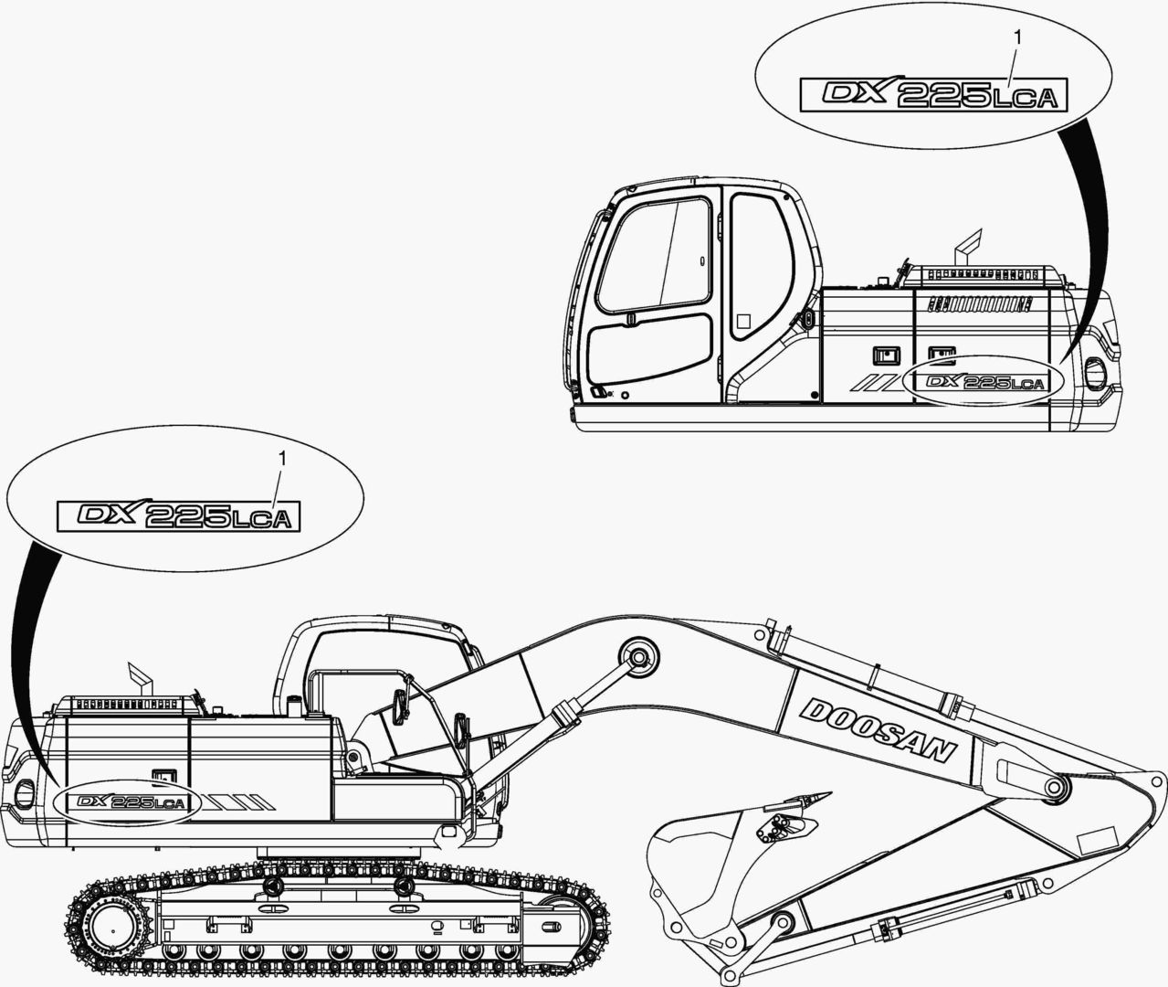 ПРЕДУПРЕЖДАЮЩАЯ ТАБЛИЧКА - НИМЕНОВАНИЕ ТЕХНИКИ(DX225LCA)